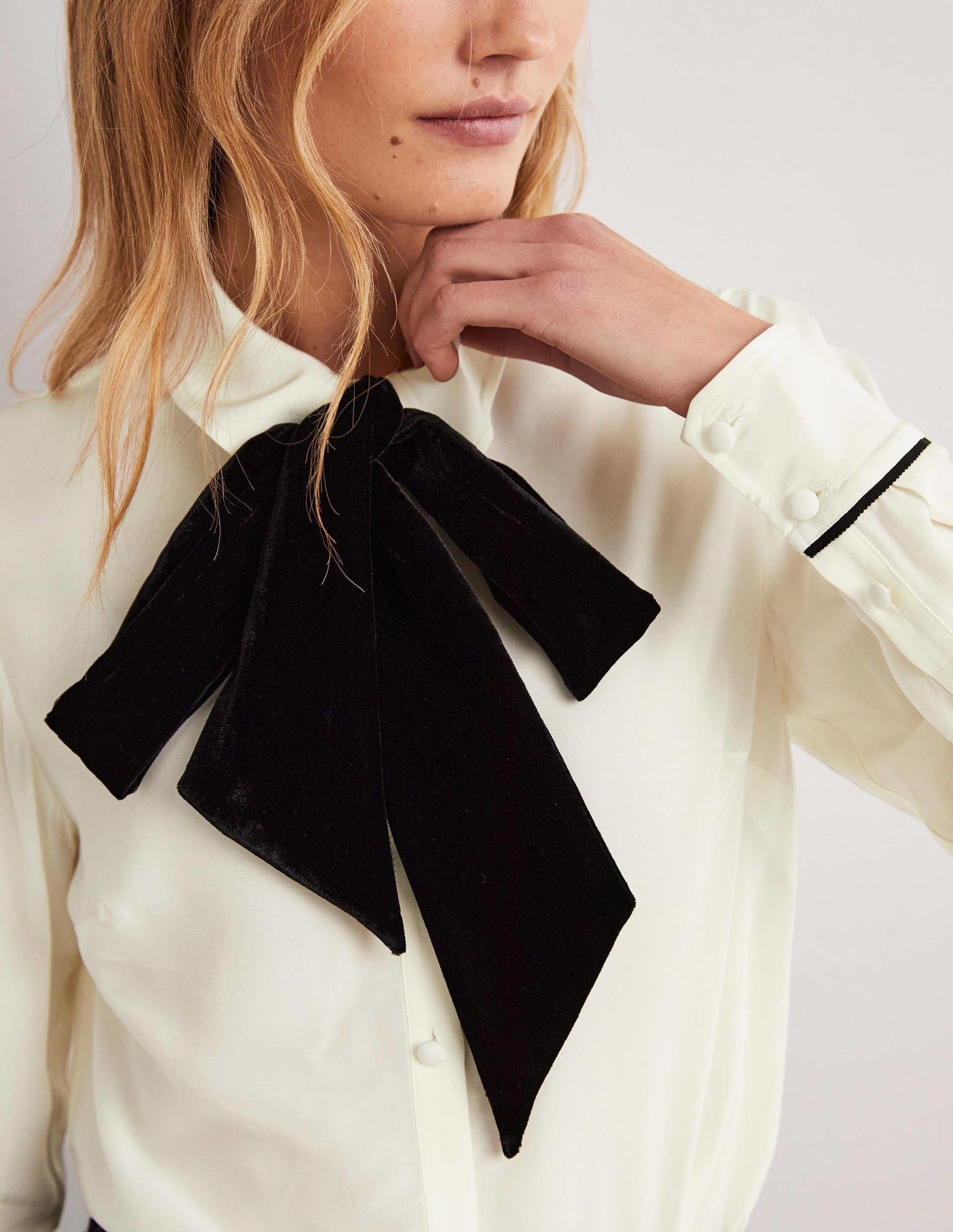 Bow Detail Classic Shirt-Ivory-2