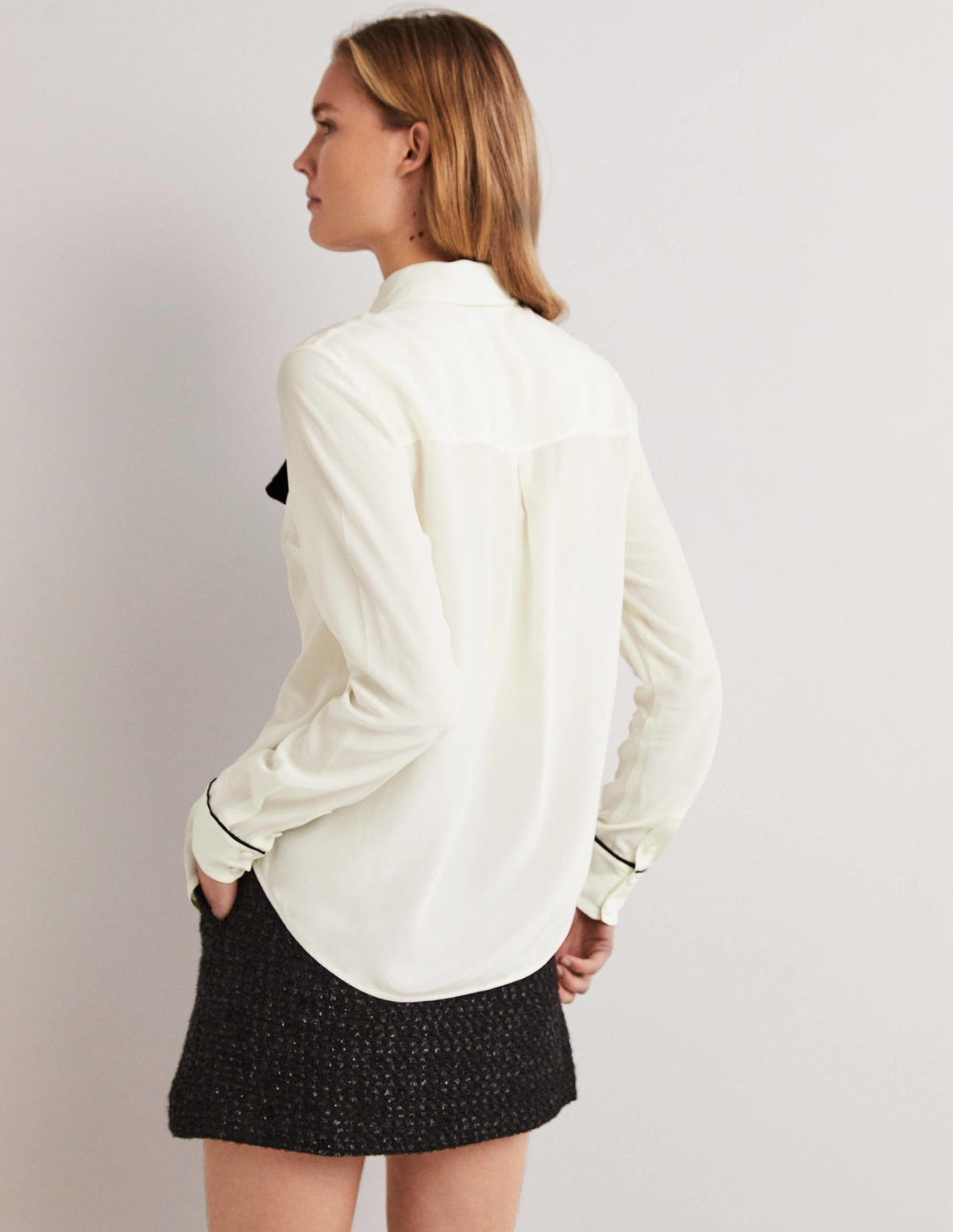 Bow Detail Classic Shirt-Ivory - Image 3