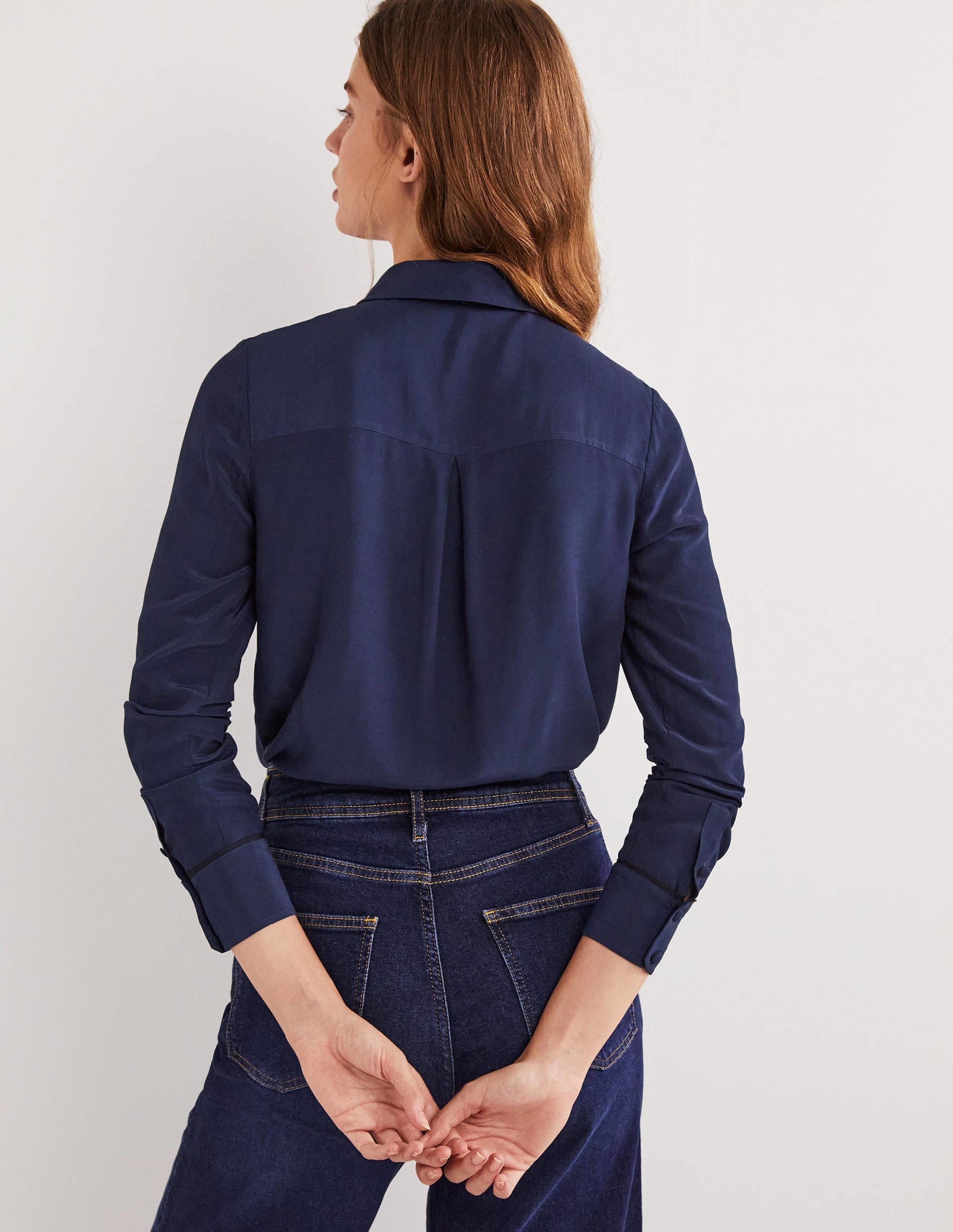 Bow Detail Classic Shirt-Navy - Image 3