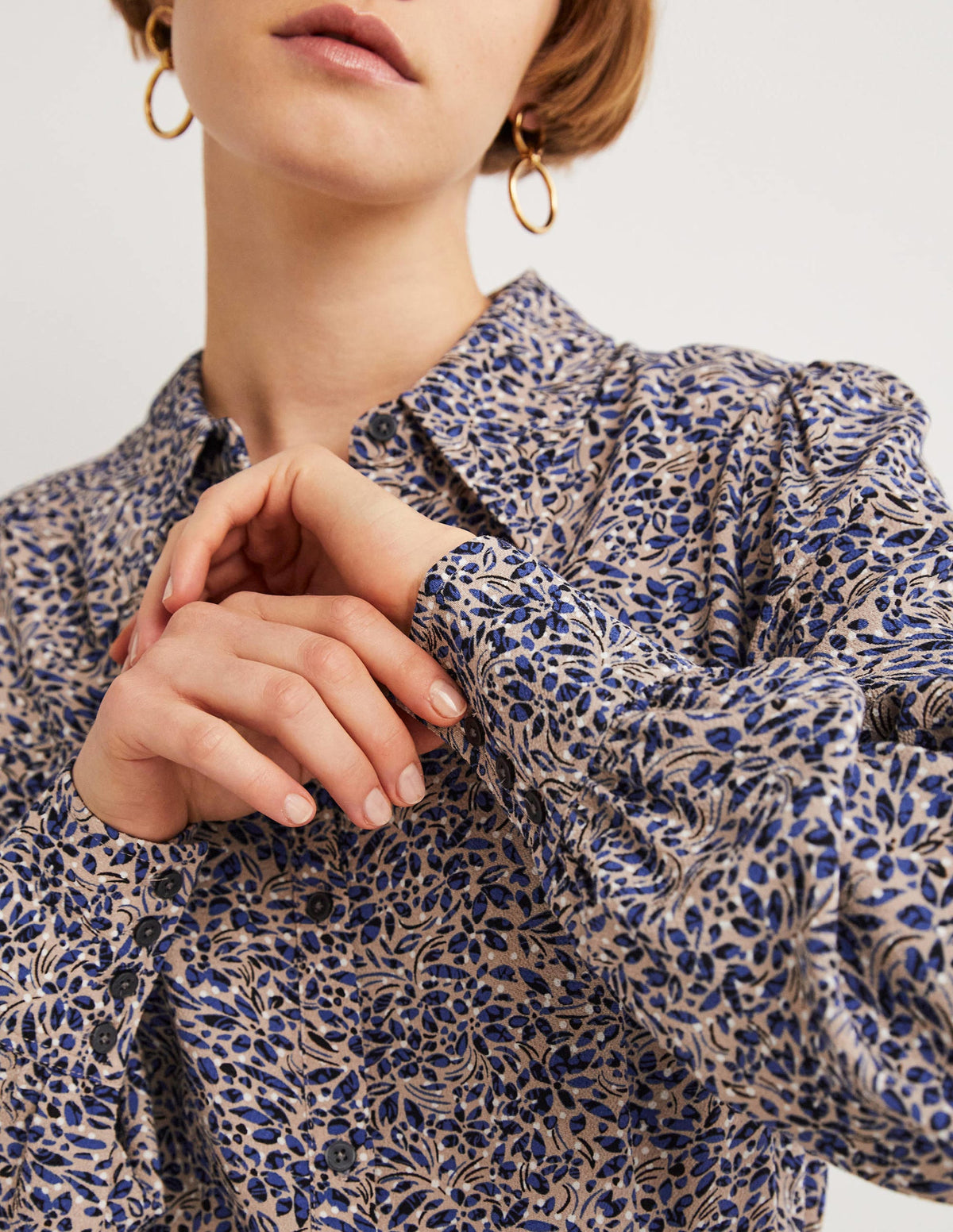 Dart Detail Fitted Shirt-Persian Blue, Leaf Cluster-2