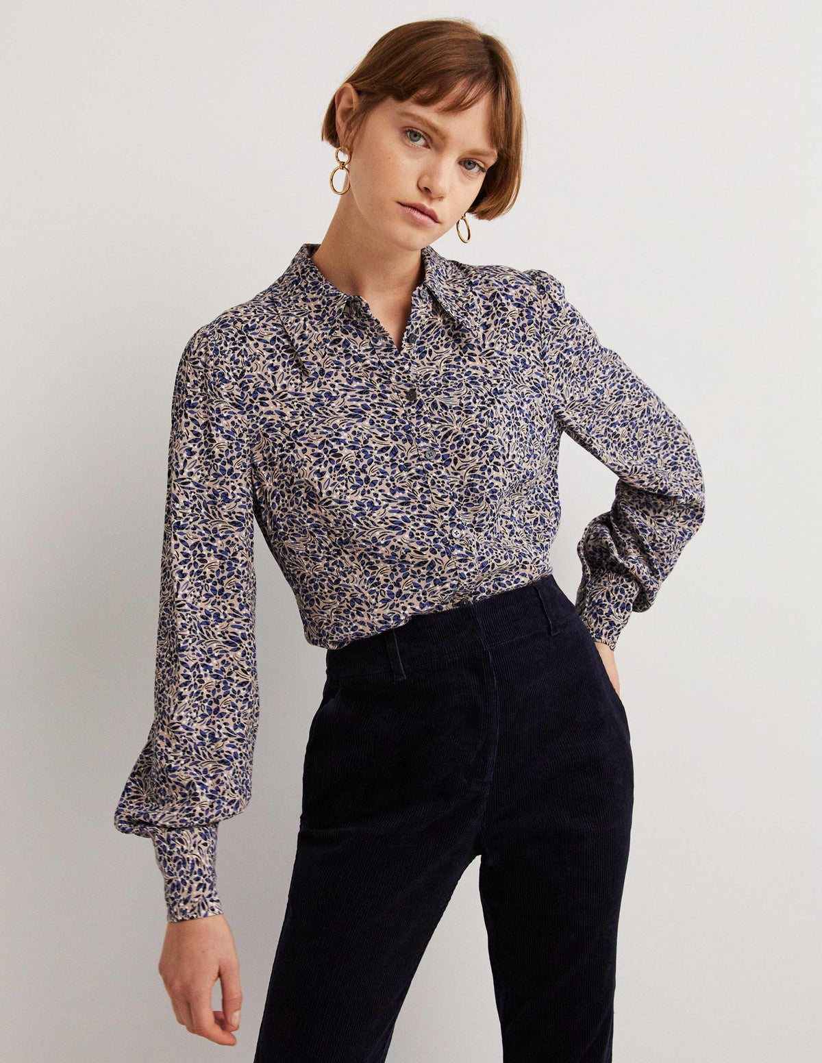Dart Detail Fitted Shirt-Persian Blue, Leaf Cluster-4