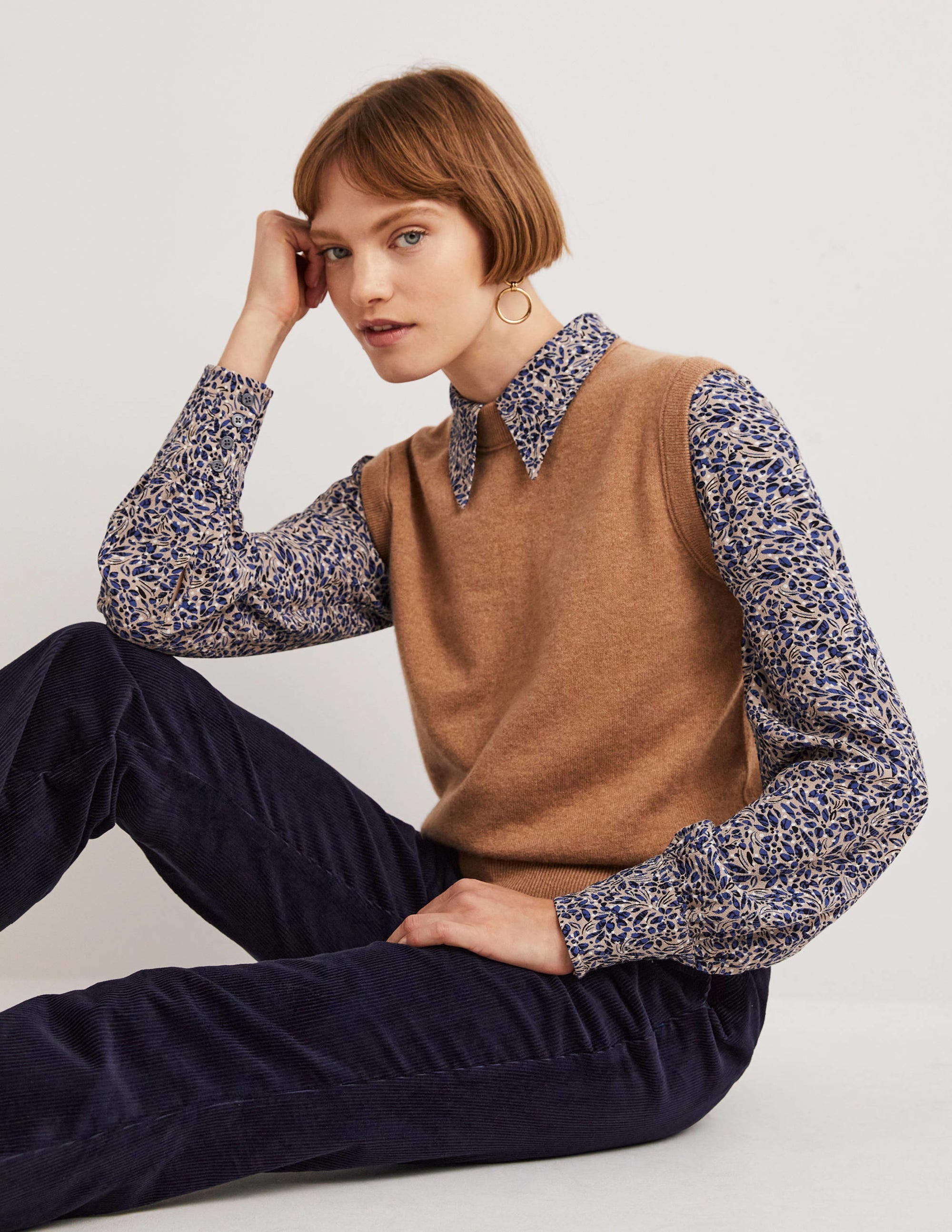 Dart Detail Fitted Shirt-Persian Blue, Leaf Cluster - Image 5