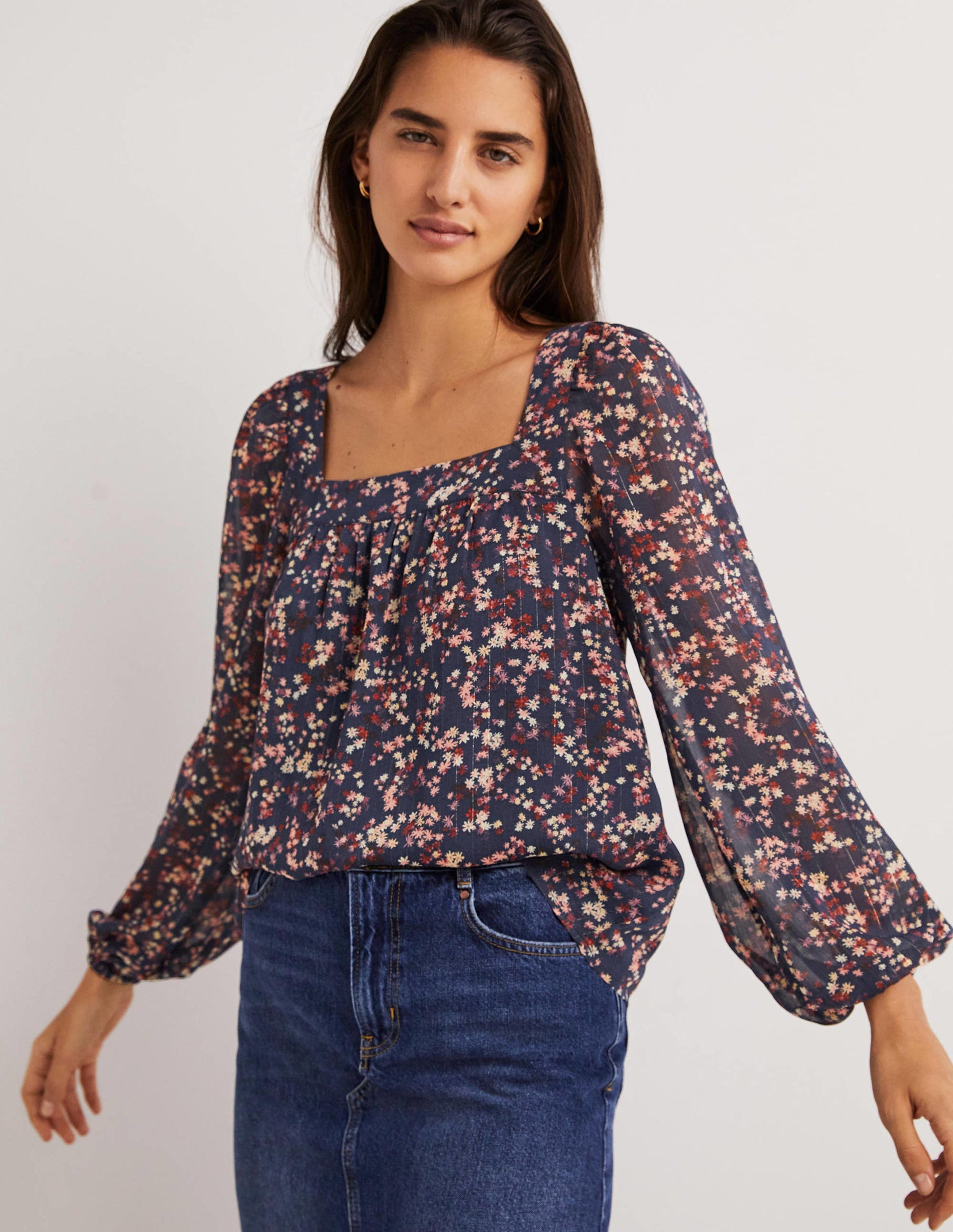 Square Neck Printed Top-Multi, Pop Bloom-1