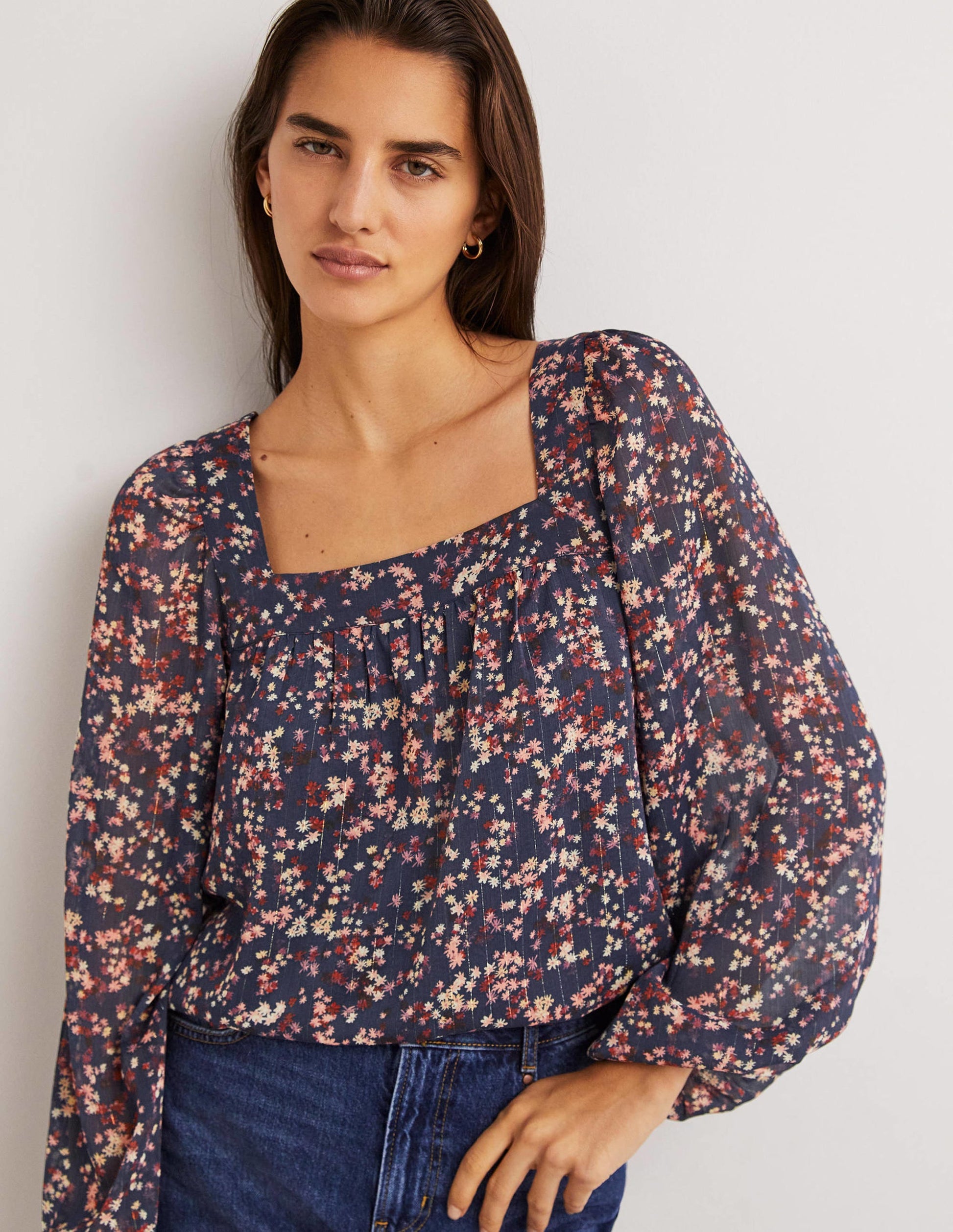 Square Neck Printed Top-Multi, Pop Bloom-2