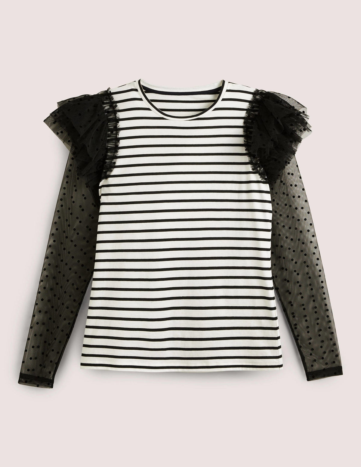 Detail Breton Top-Ivory/Black, Flocked Tulle - Image 7