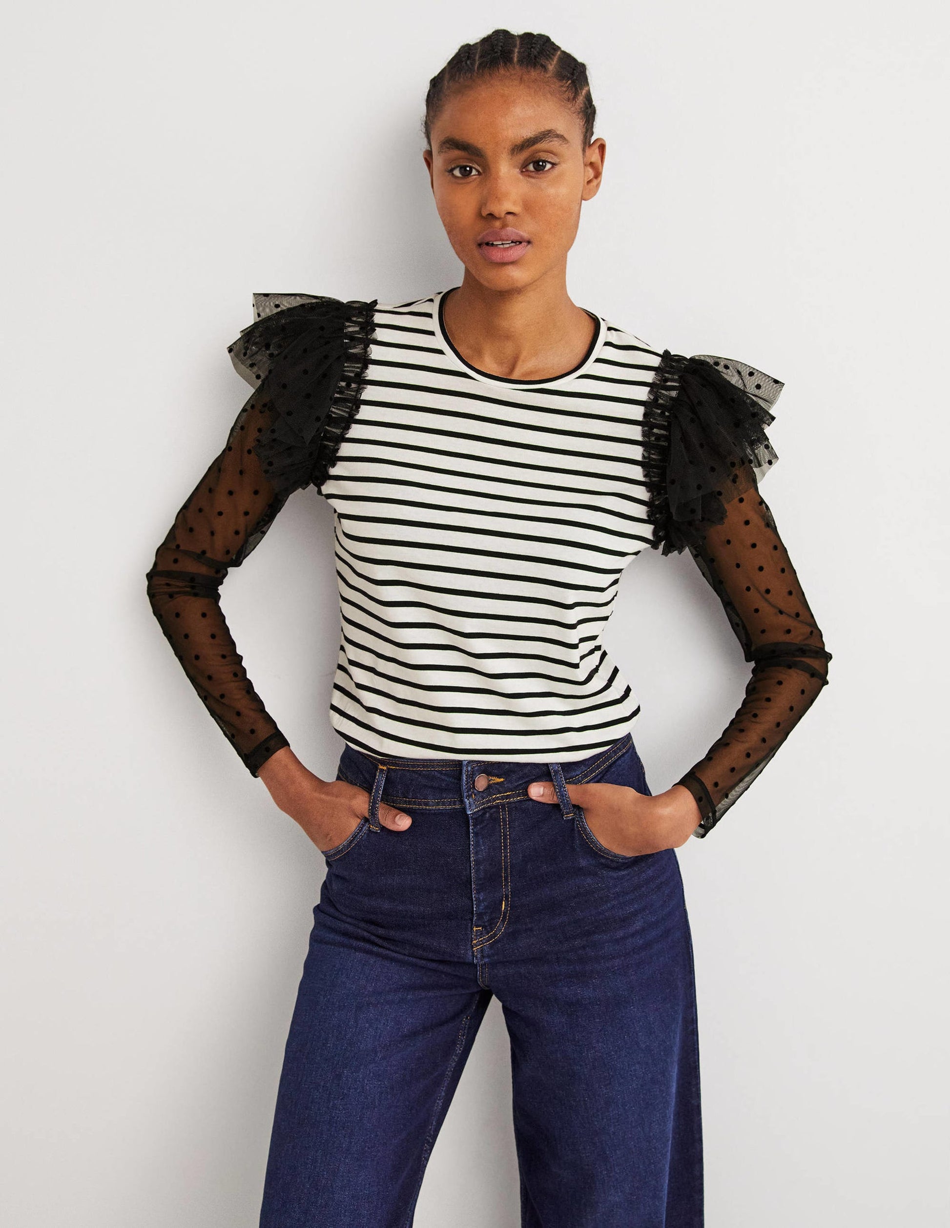 Detail Breton Top-Ivory/Black, Flocked Tulle-1