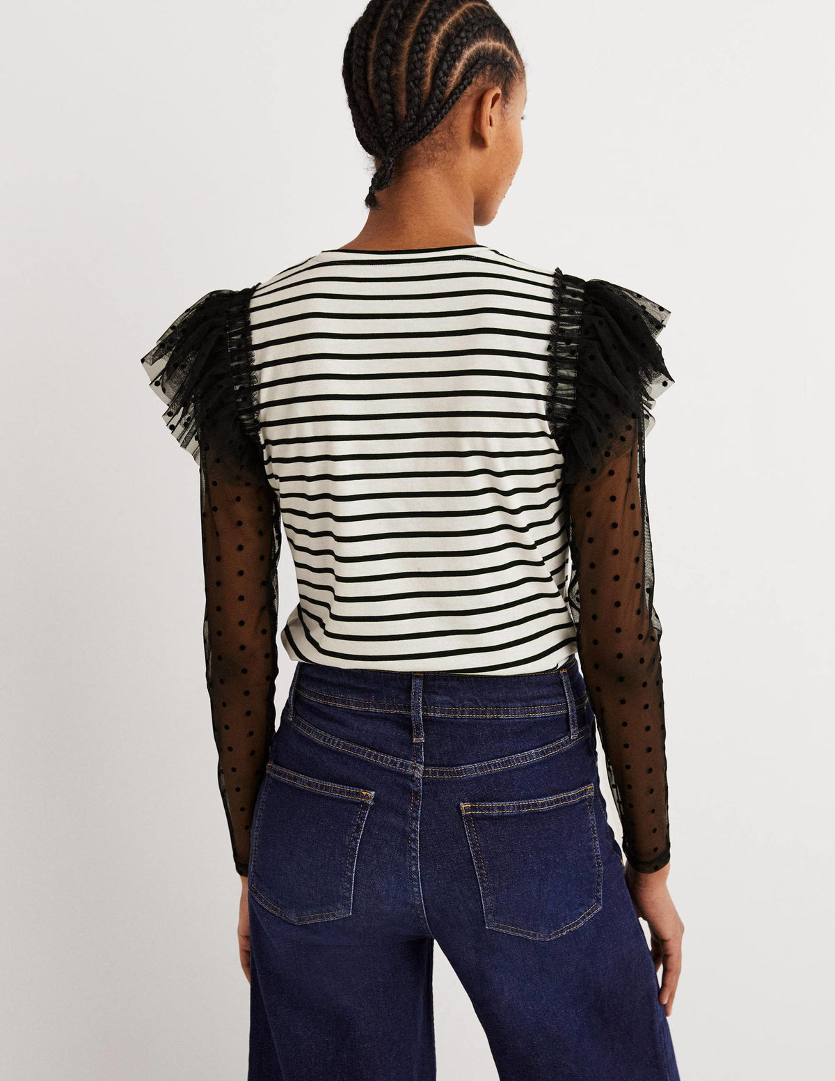 Detail Breton Top-Ivory/Black, Flocked Tulle - Image 3
