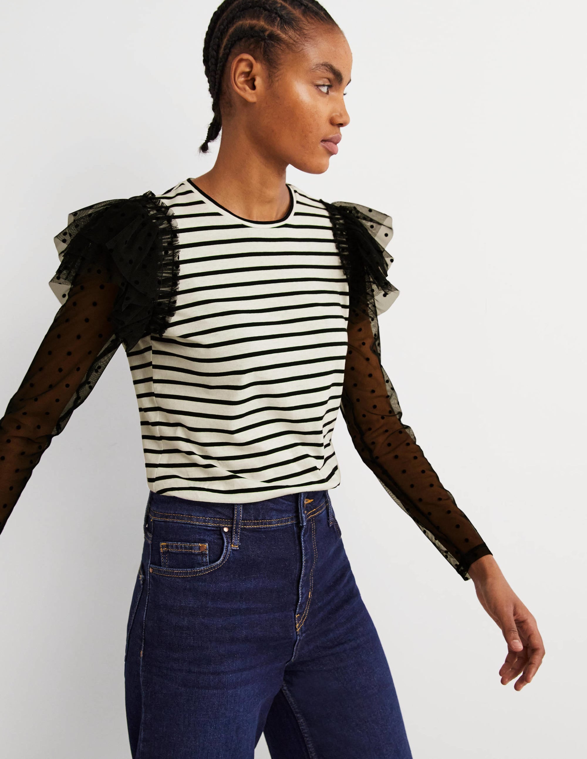 Detail Breton Top-Ivory/Black, Flocked Tulle - Image 4