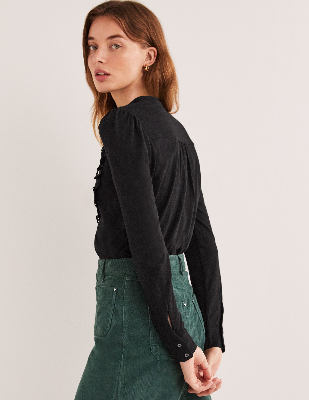 Broderie Ruffle Jersey Top-Black-3