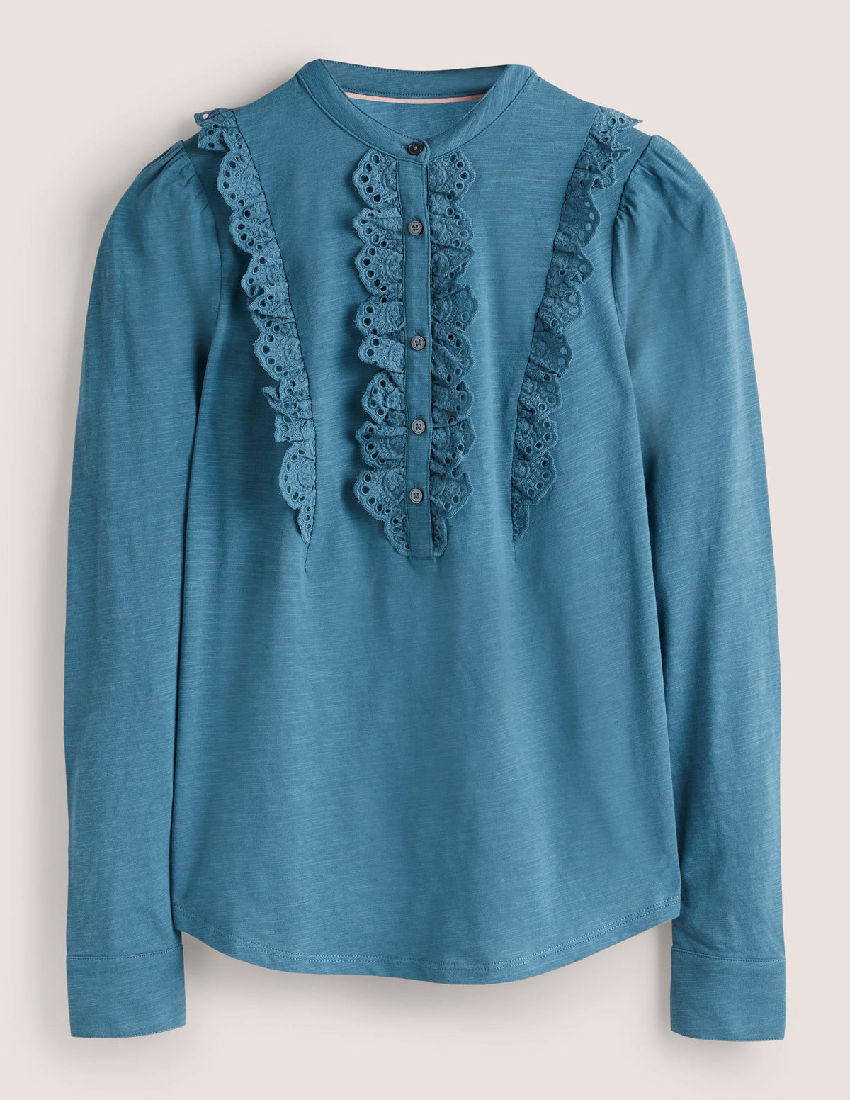 Broderie Ruffle Jersey Top-Corporal Blue - Image 5