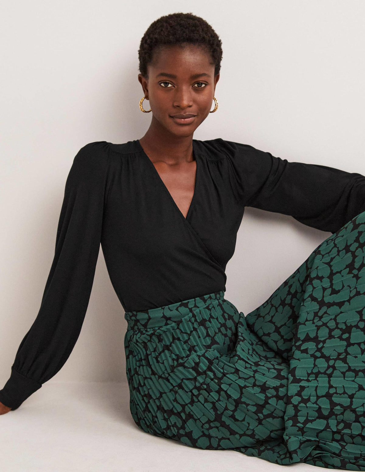 Blouson Wrap Top-Black - Image 1
