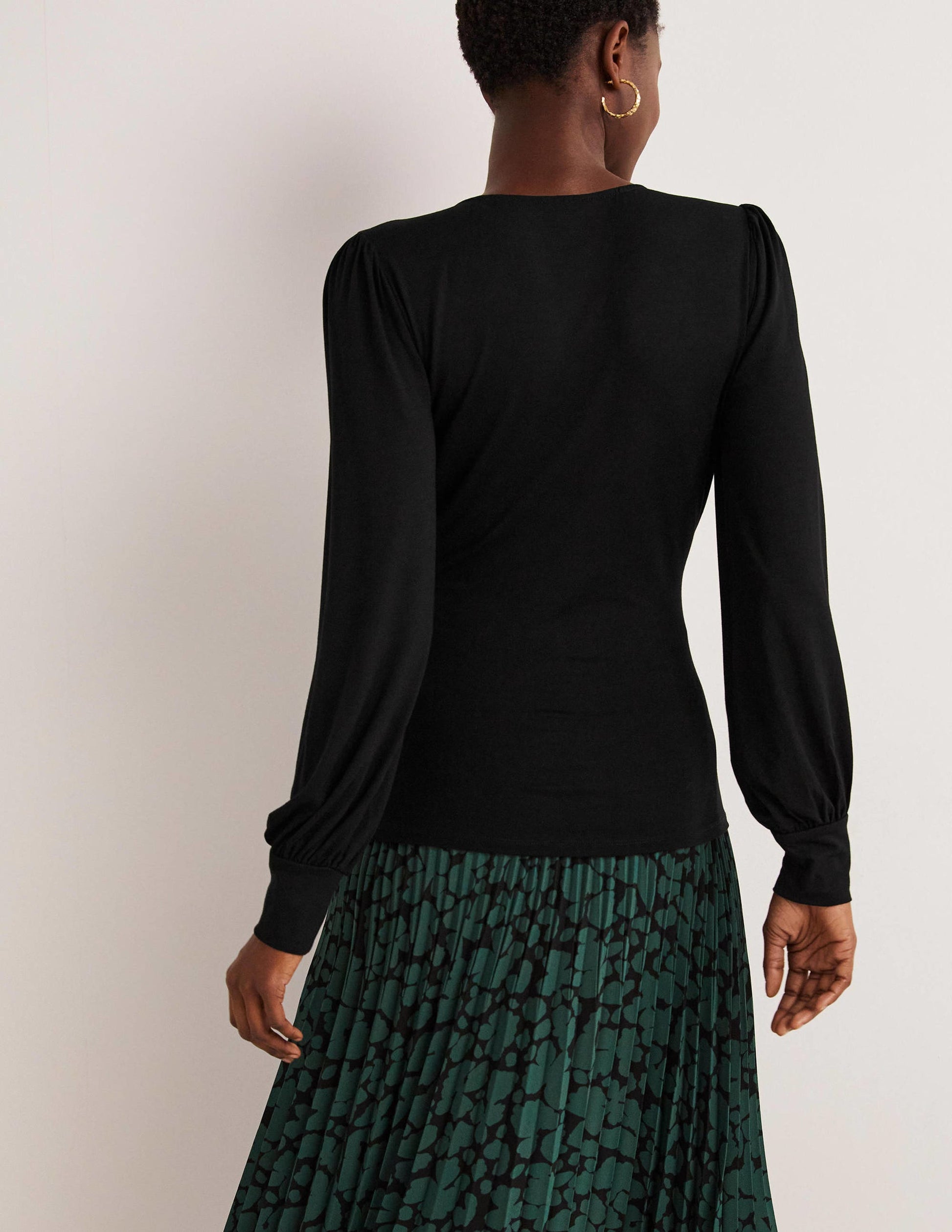 Blouson Wrap Top-Black-3