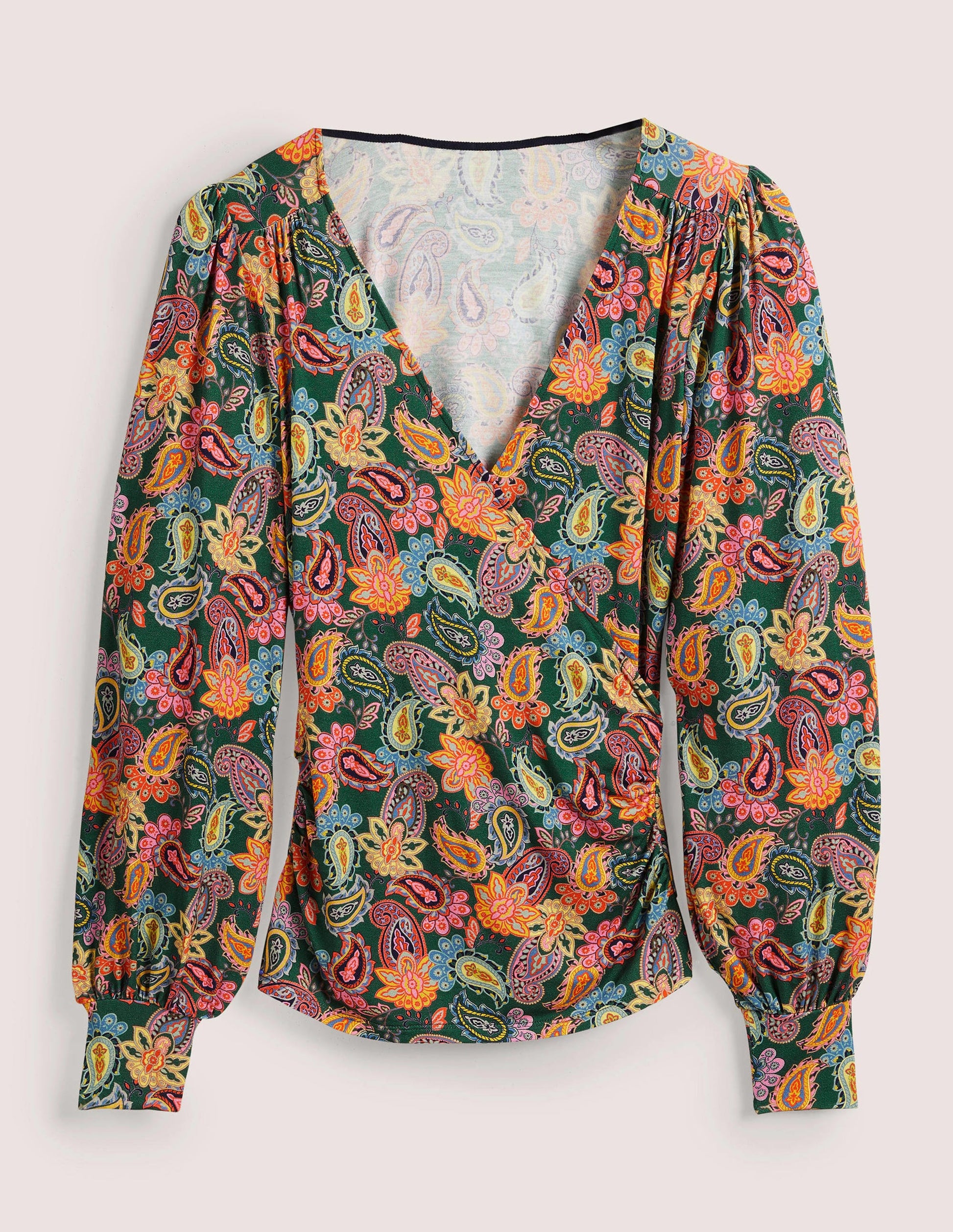 Blouson Wrap Top-Trekking Green, Paisley Charm-5