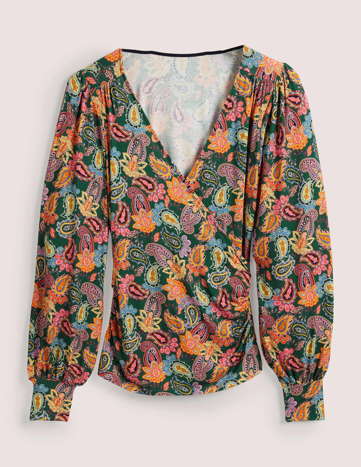 Blouson Wrap Top-Trekking Green, Paisley Charm - Image 5