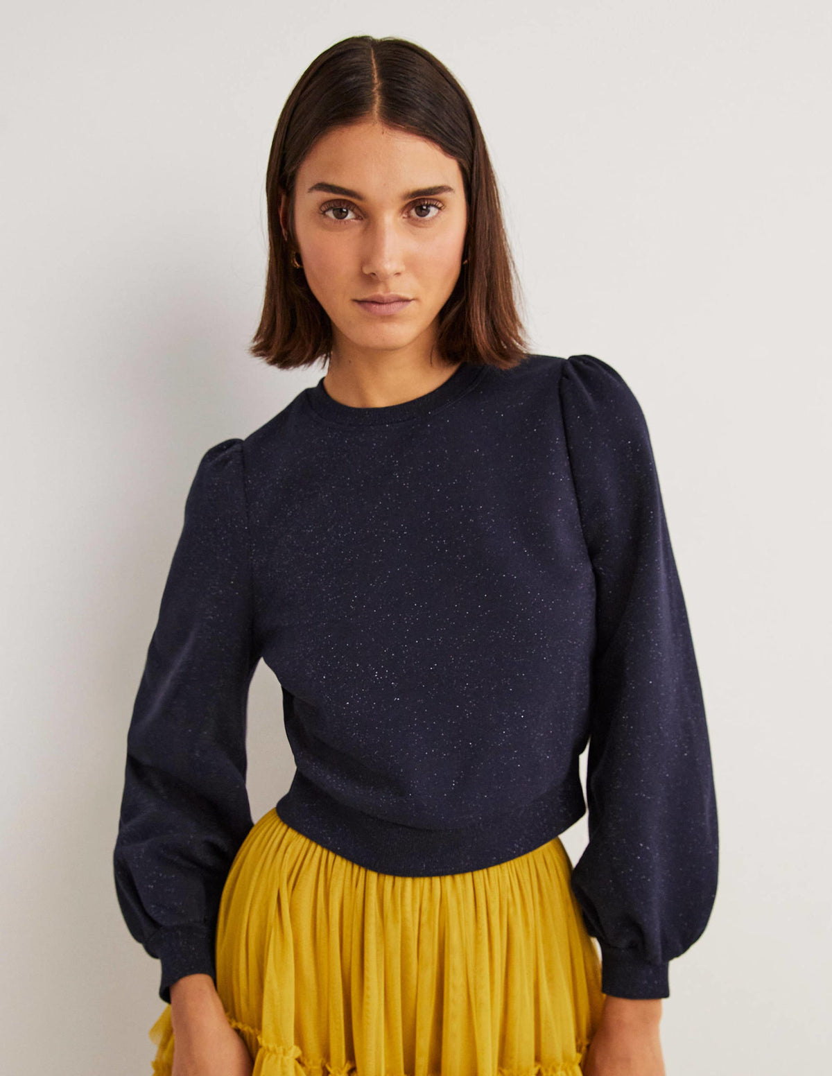 Cropped Sparkle Sweatshirt-Navy, Sparkle - Image 1
