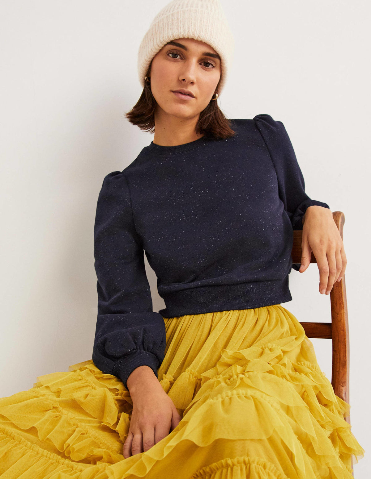 Cropped Sparkle Sweatshirt-Navy, Sparkle - Image 3