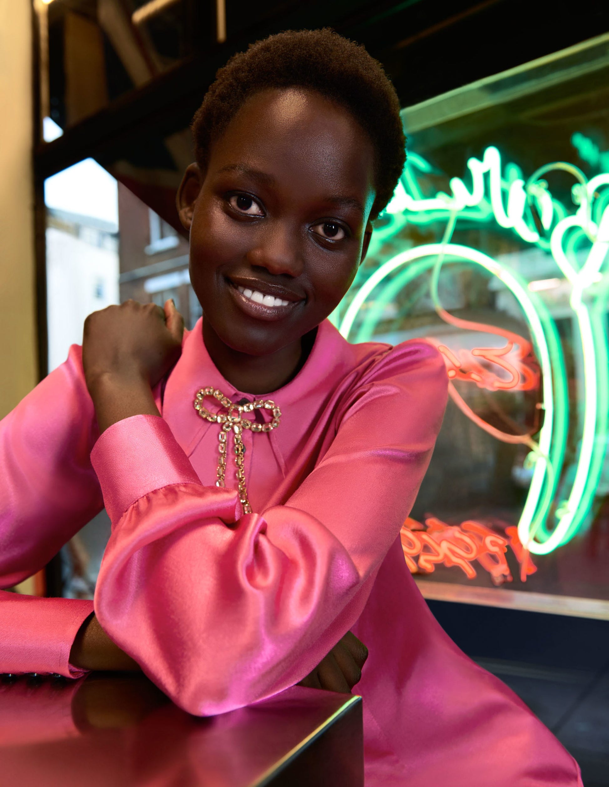 Dart Detail Satin Fitted Shirt-Wild Watermelon Pink-6