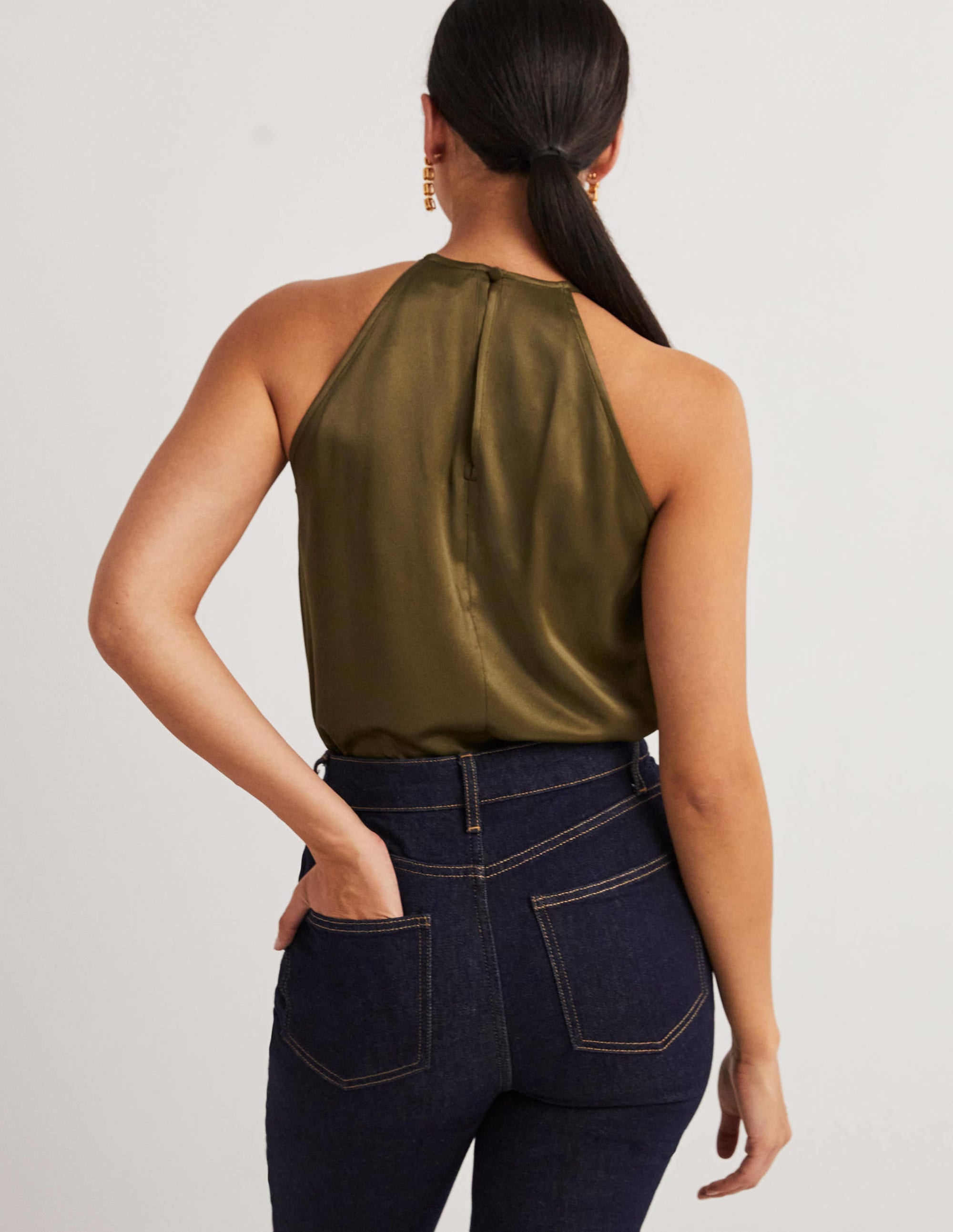 Strappy Halterneck Satin Top-Basil - Image 3