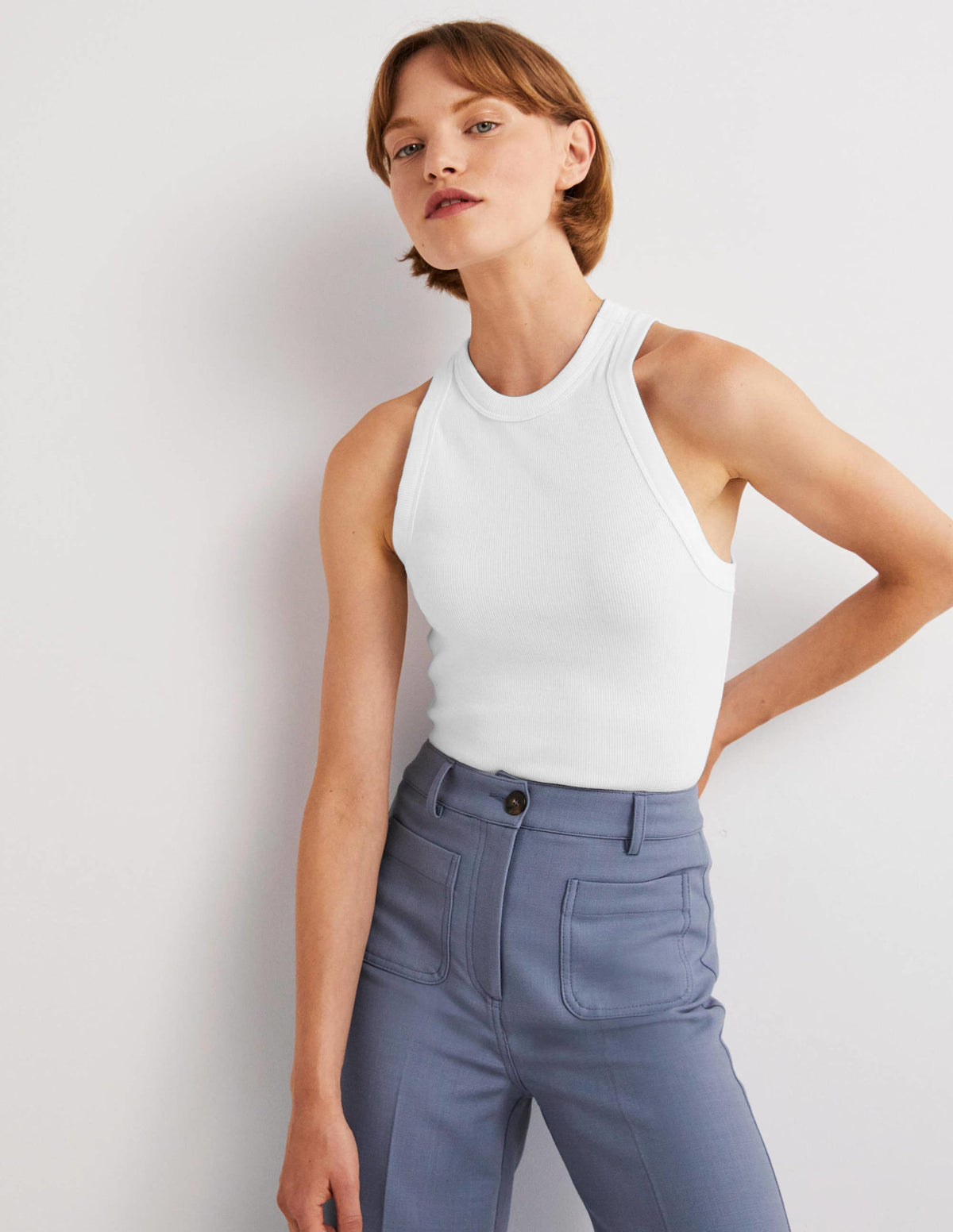 Cotton Ribbed Jersey Tank-White - Image 5