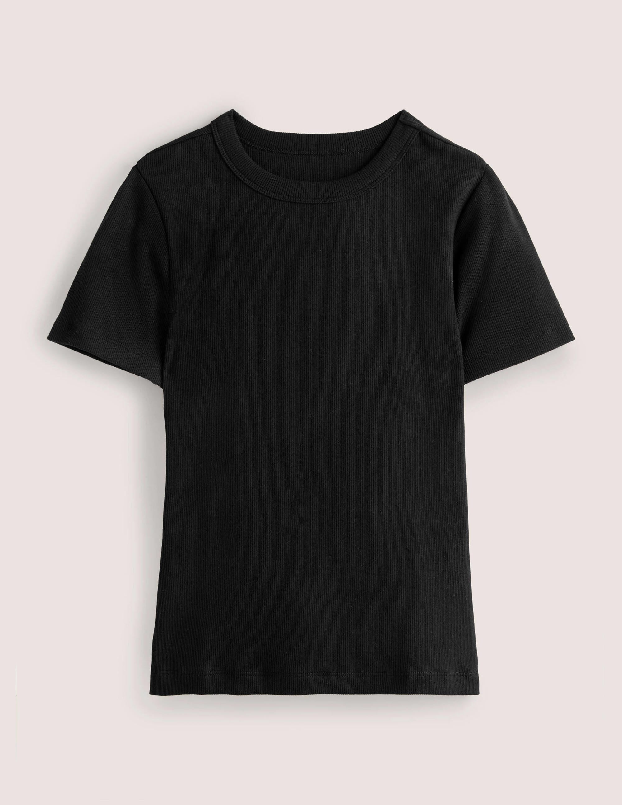 Cotton Ribbed T-Shirt-Black - Image 5