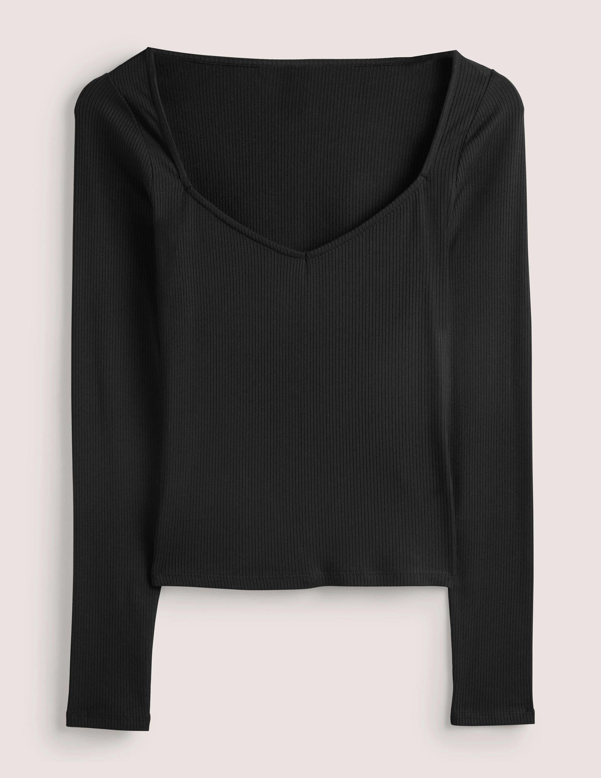 Soft Ribbed Sweetheart Top-Black - Image 5