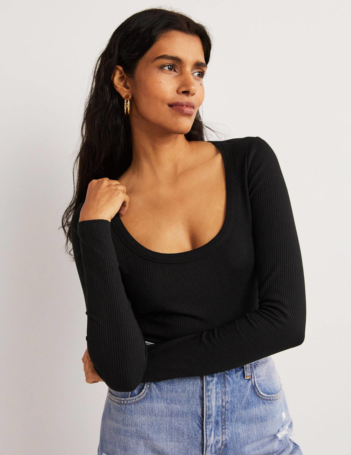 Soft Ribbed Scoop Neck Top-Black - Image 4