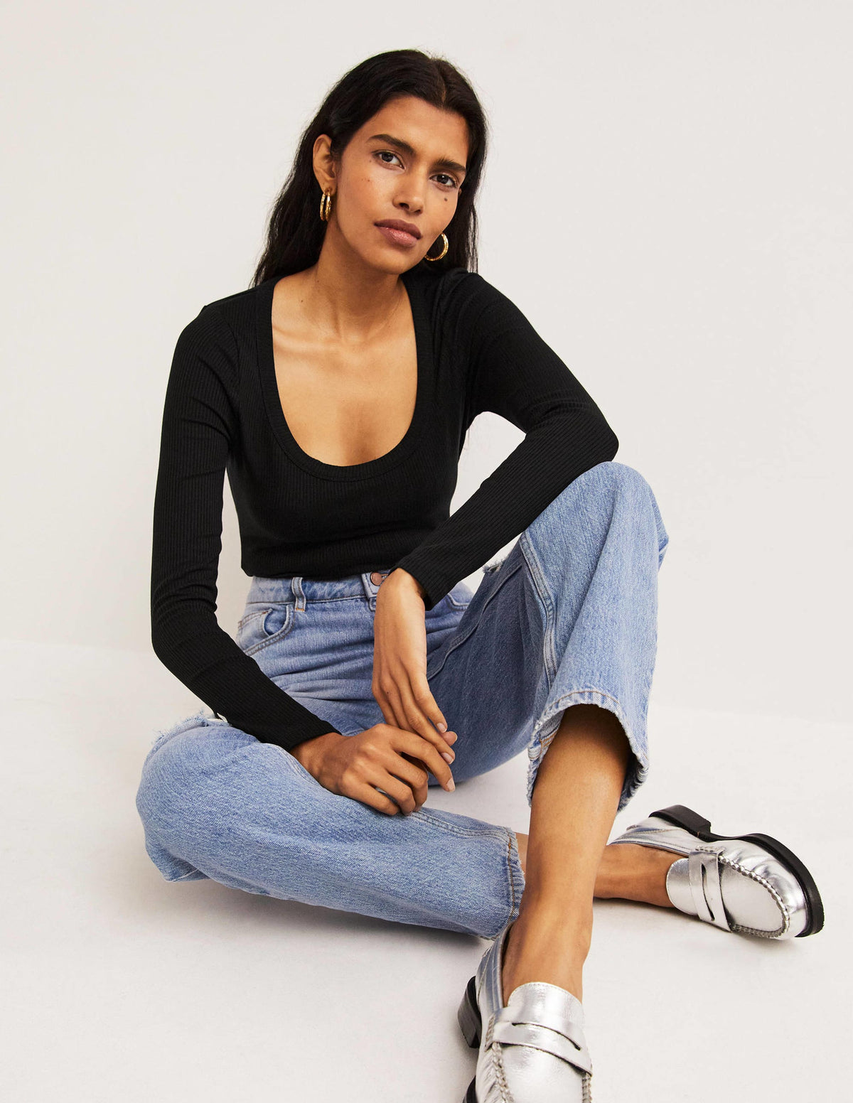 Soft Ribbed Scoop Neck Top-Black - Image 5