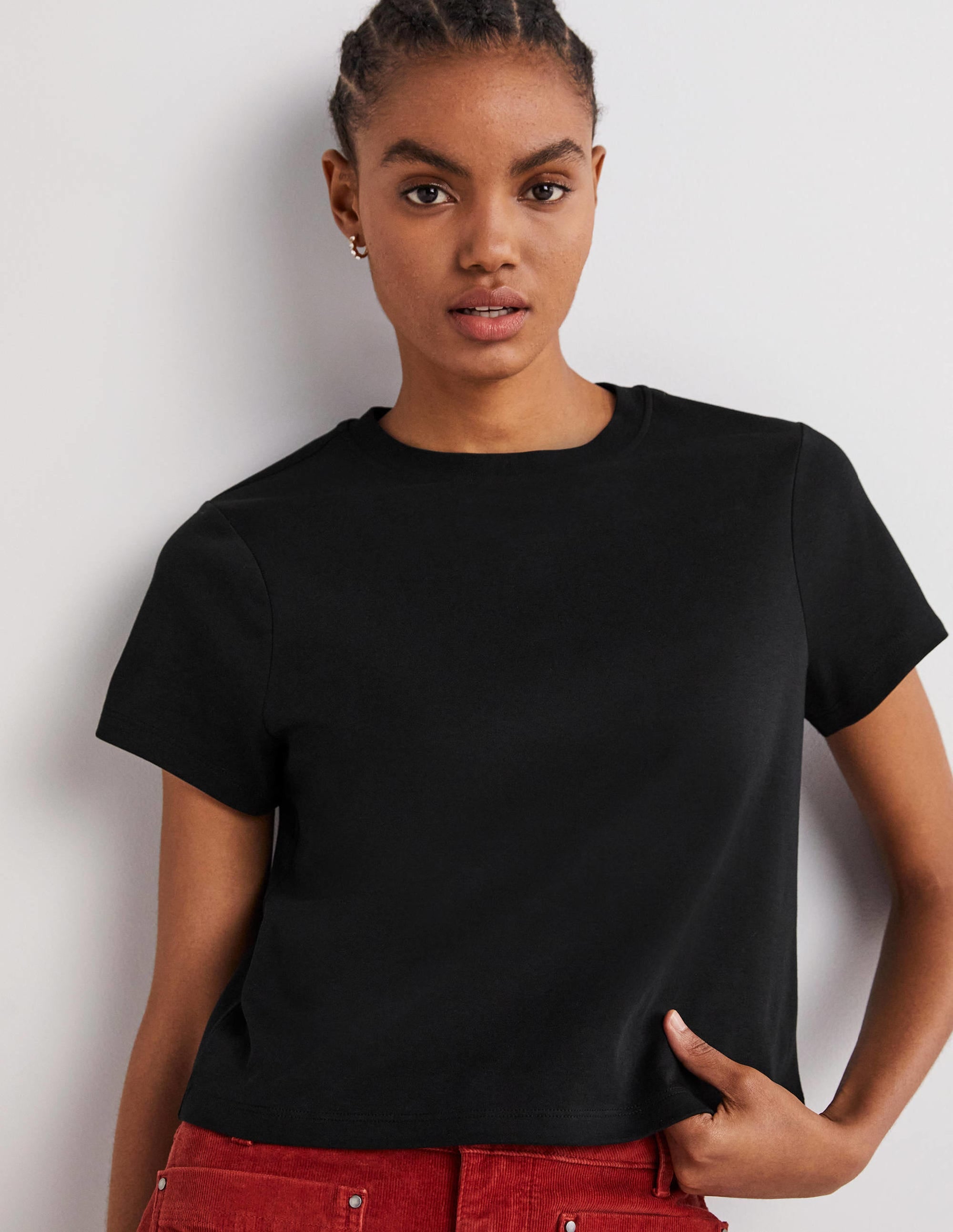 Cropped Cotton T-Shirt-Black - Image 5