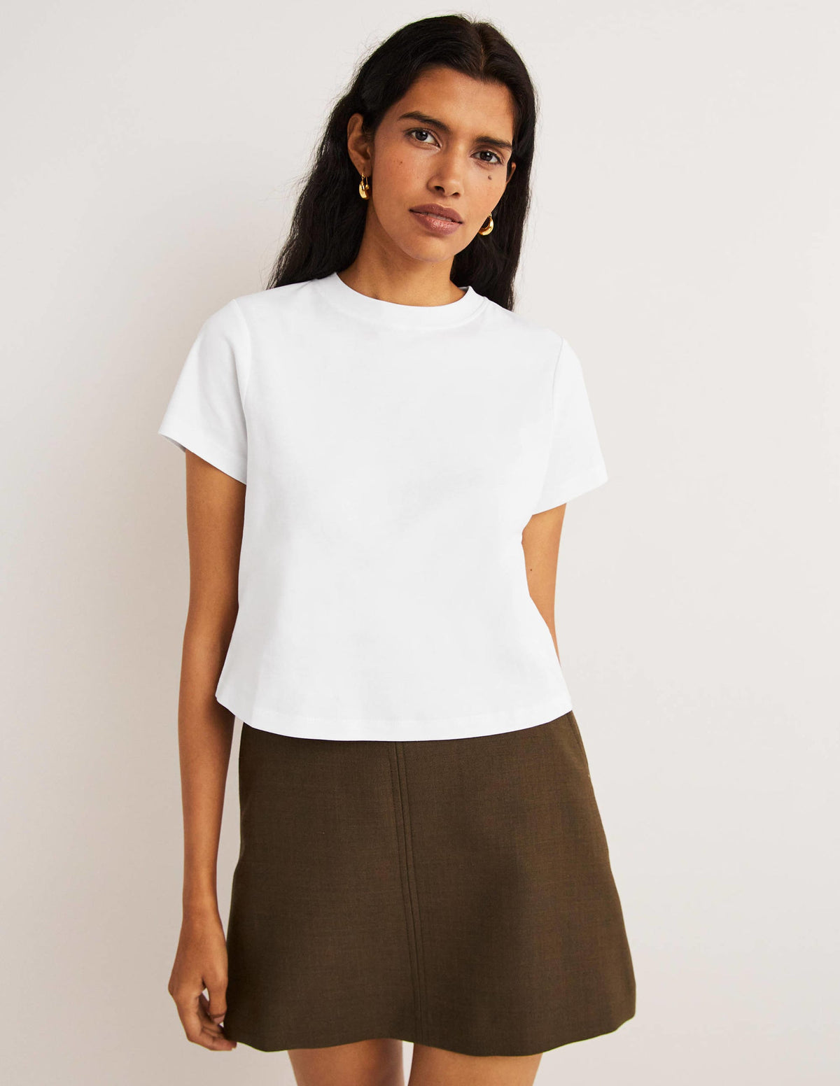 Cropped Cotton T-Shirt-White - Image 1