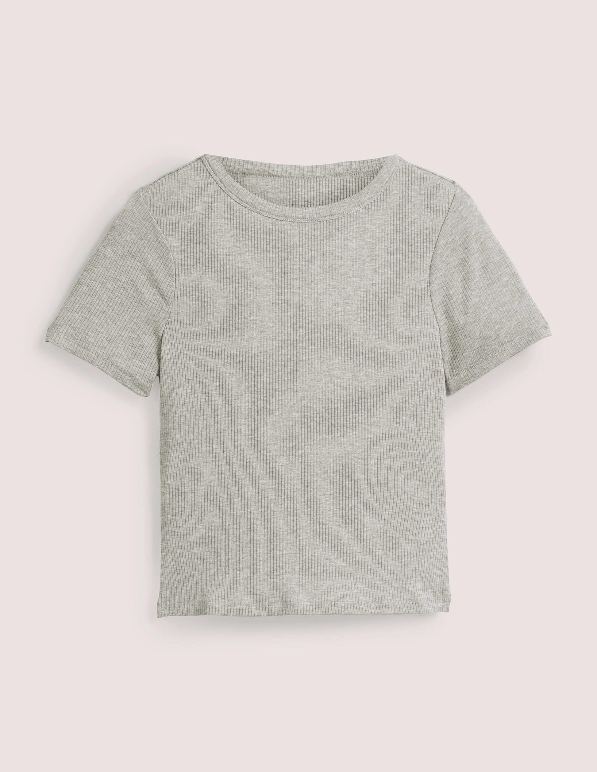 Soft Ribbed Crew Neck T-shirt-Grey Marl-5