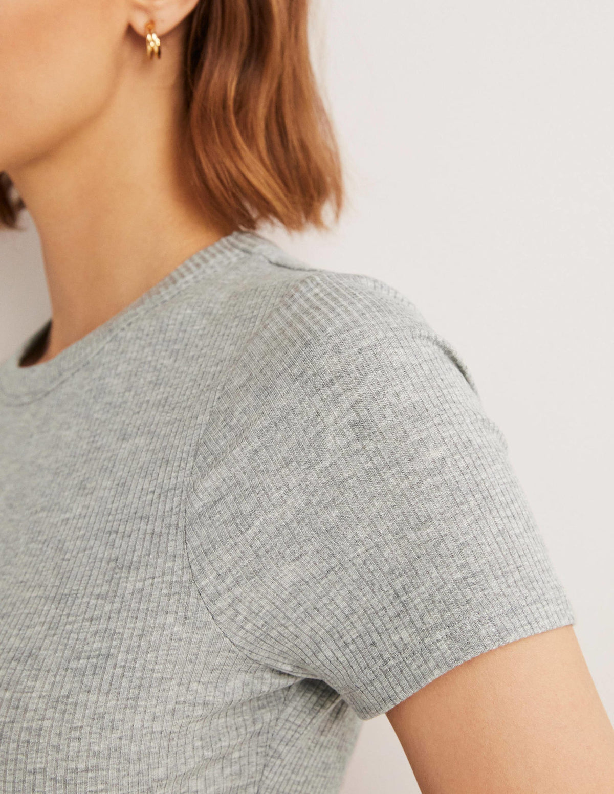 Soft Ribbed Crew Neck T-shirt-Grey Marl-2