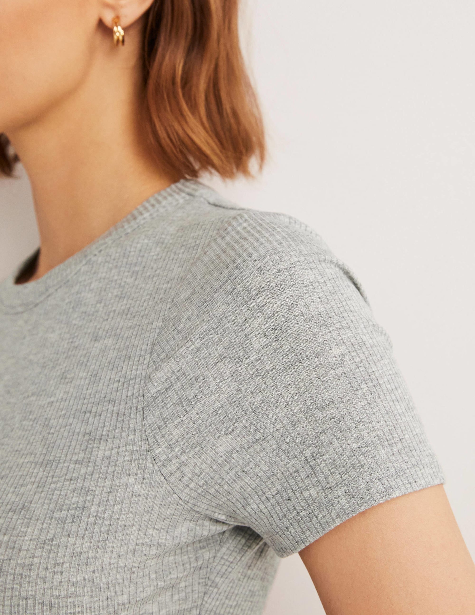 Soft Ribbed Crew Neck T-shirt-Grey Marl - Image 2
