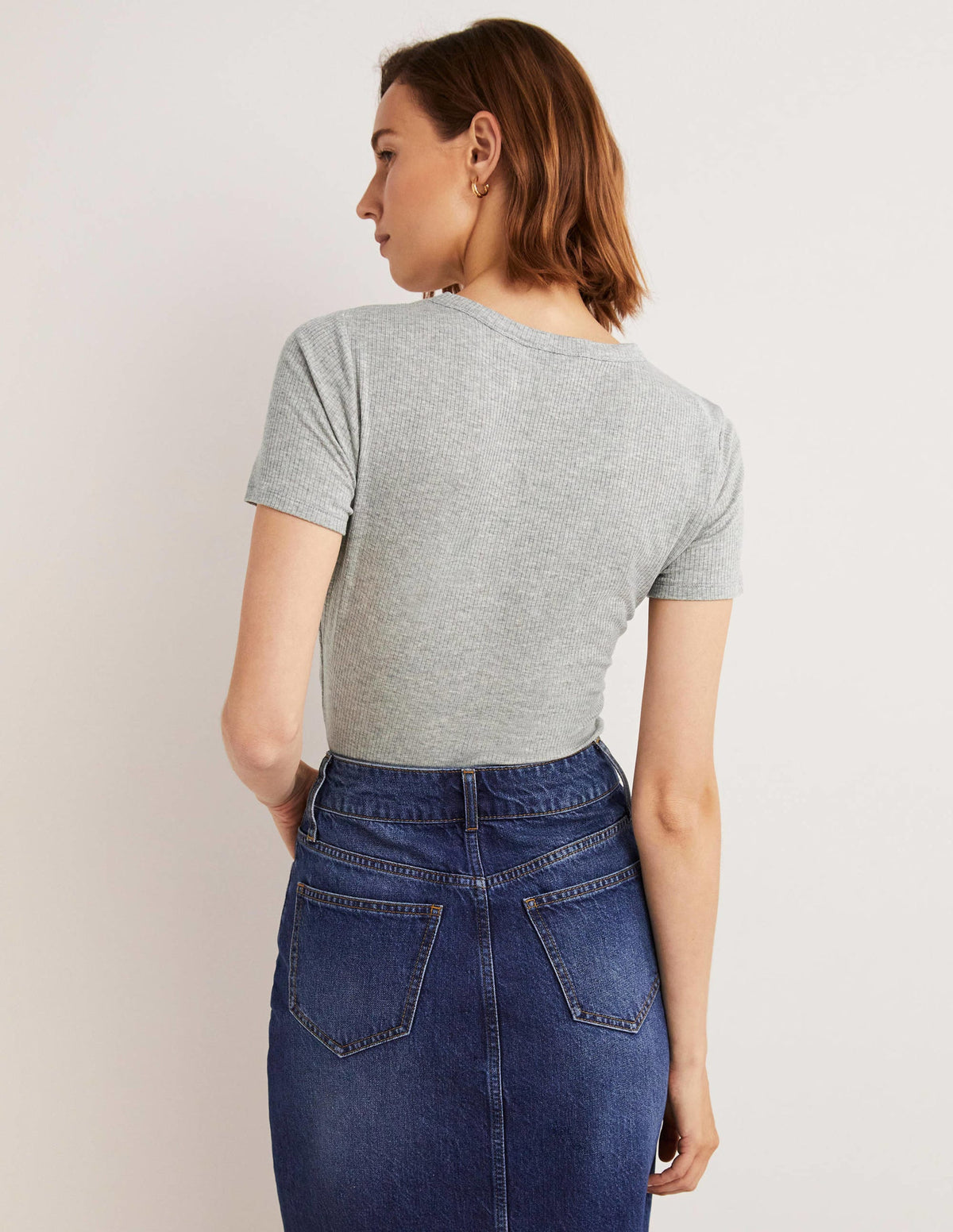 Soft Ribbed Crew Neck T-shirt-Grey Marl-4