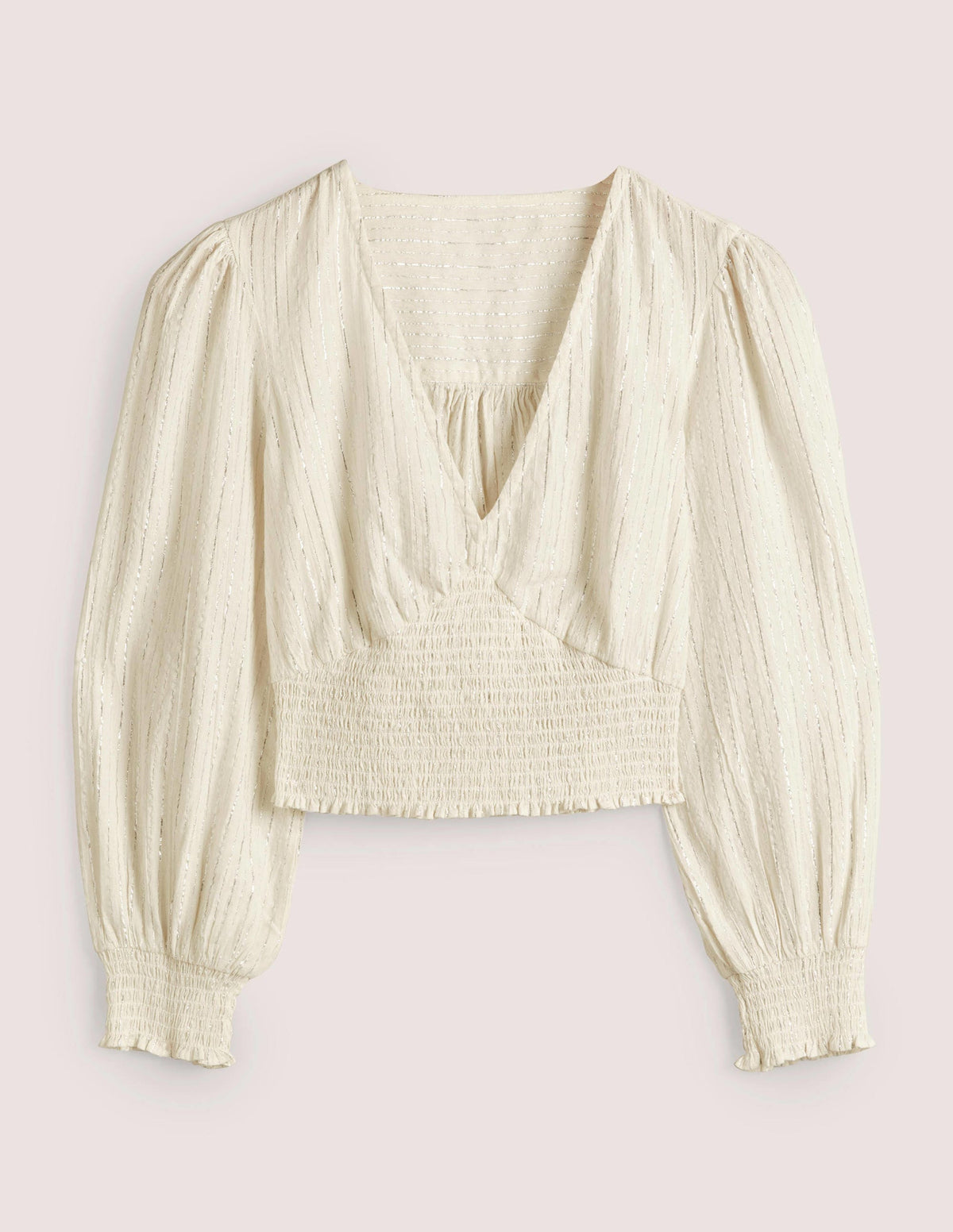 Lurex Smocked Crop Top-Ivory Crinkle Lurex-5