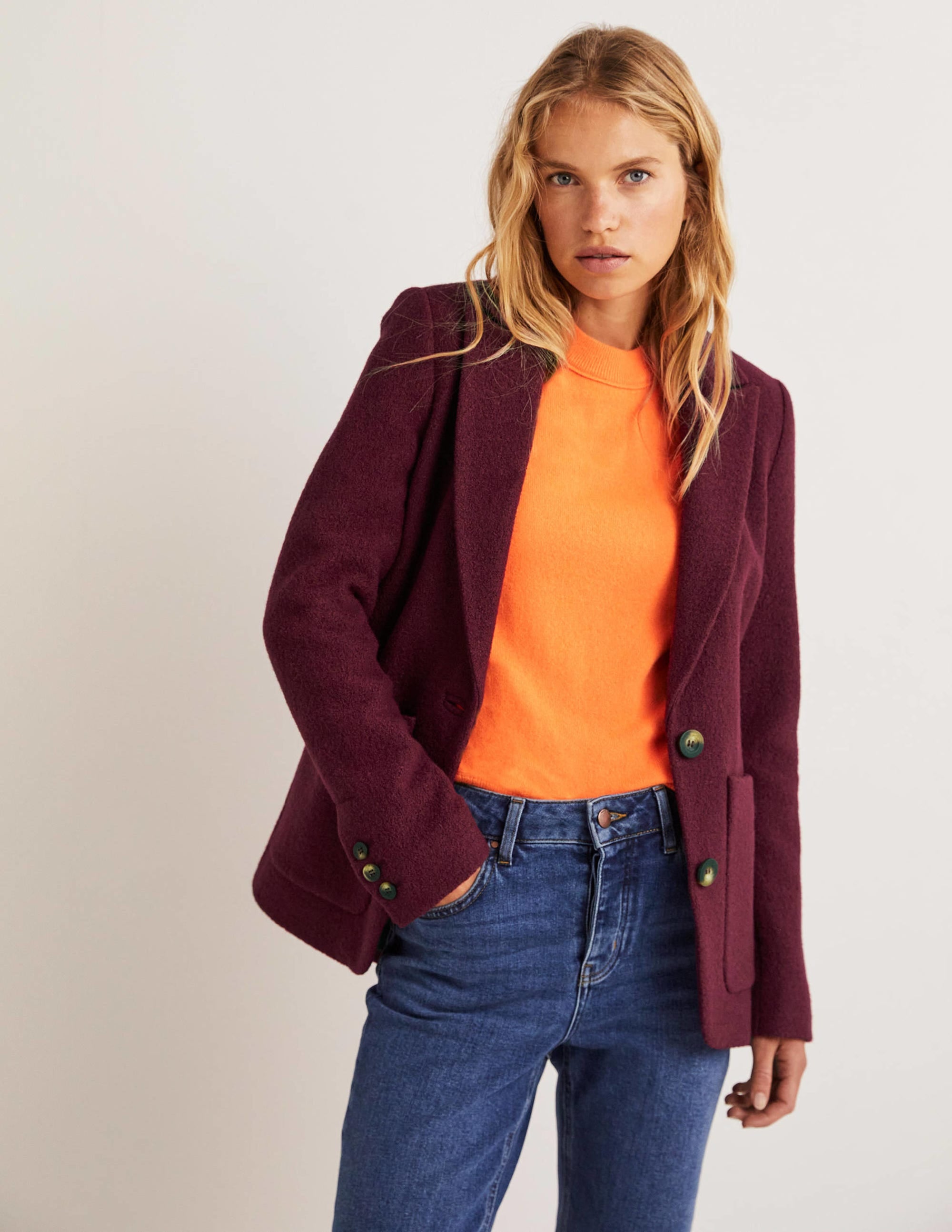 Bella Textured Wool Blazer-Mulled Wine - Image 2