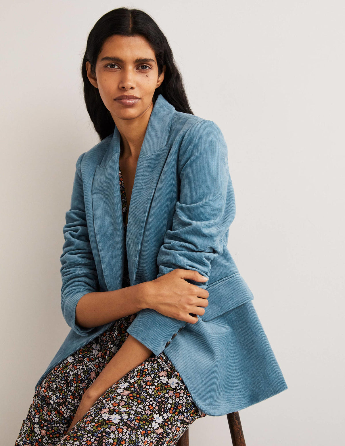 Fitted Corduroy Blazer-Mid Blue - Image 1