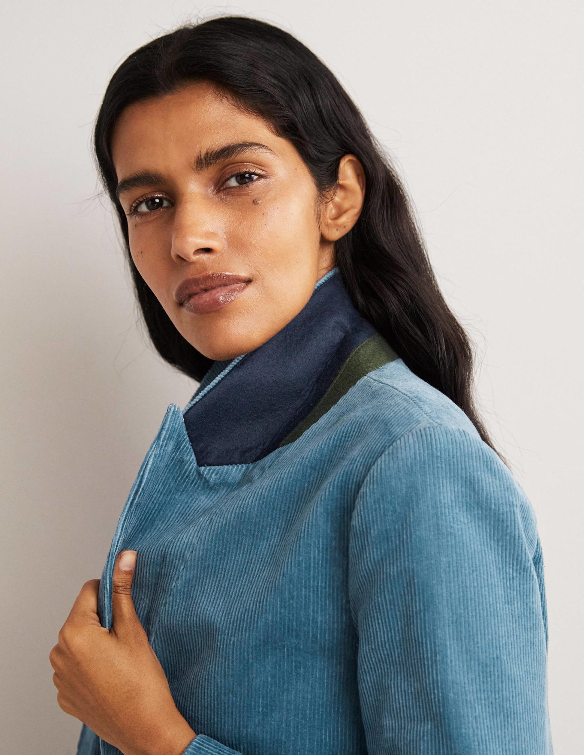 Fitted Corduroy Blazer-Mid Blue-2