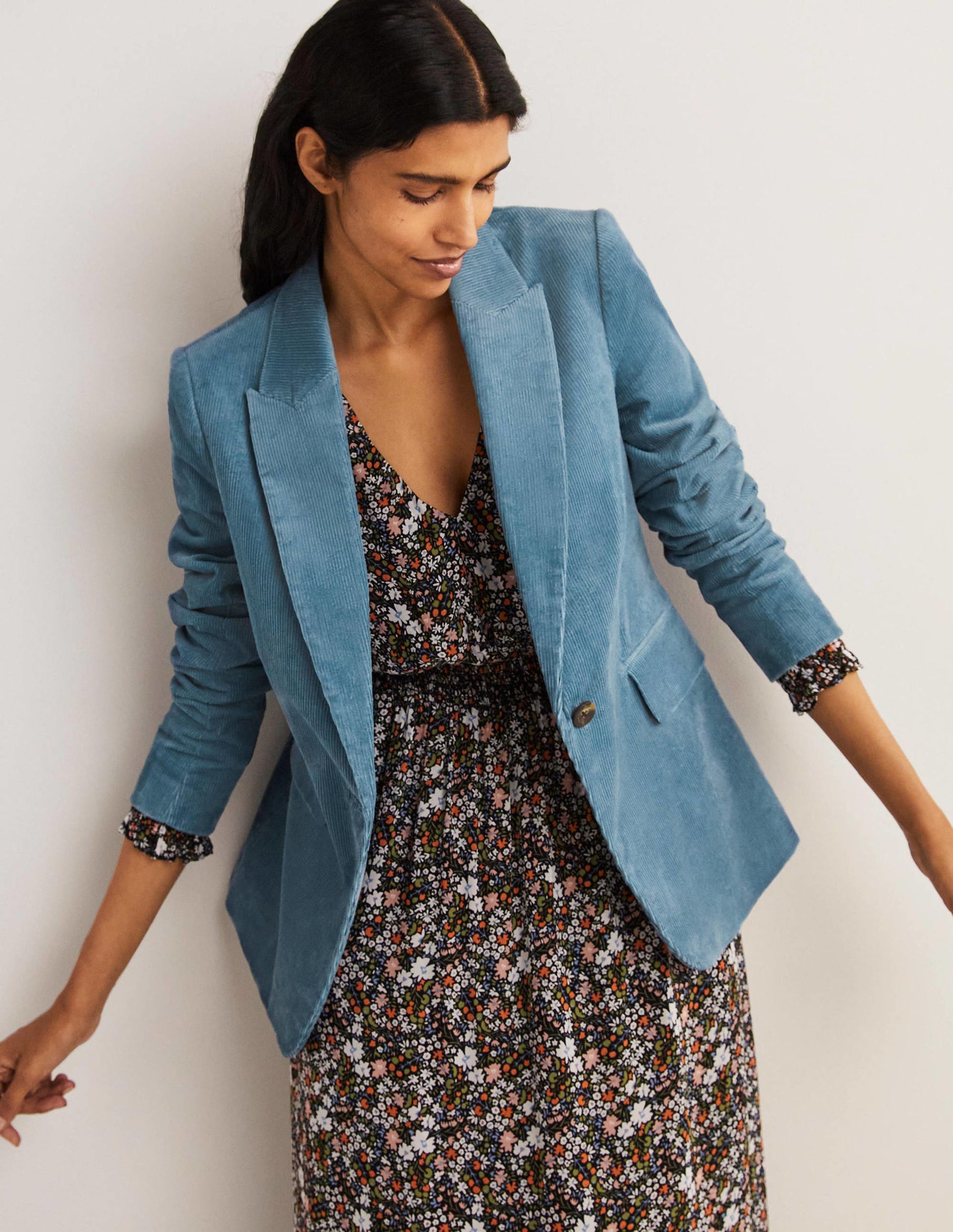 Fitted Corduroy Blazer-Mid Blue-4