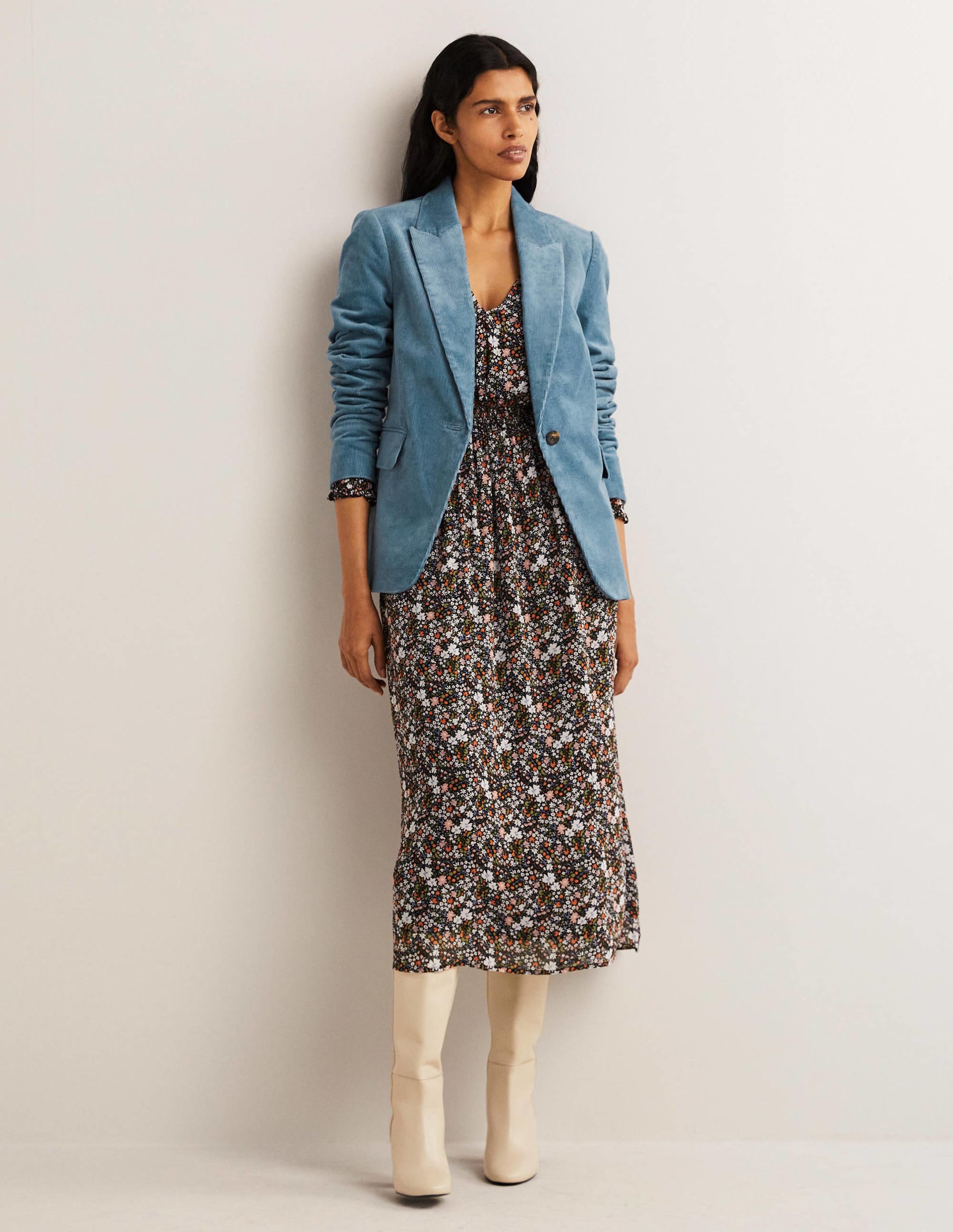 Fitted Corduroy Blazer-Mid Blue - Image 5