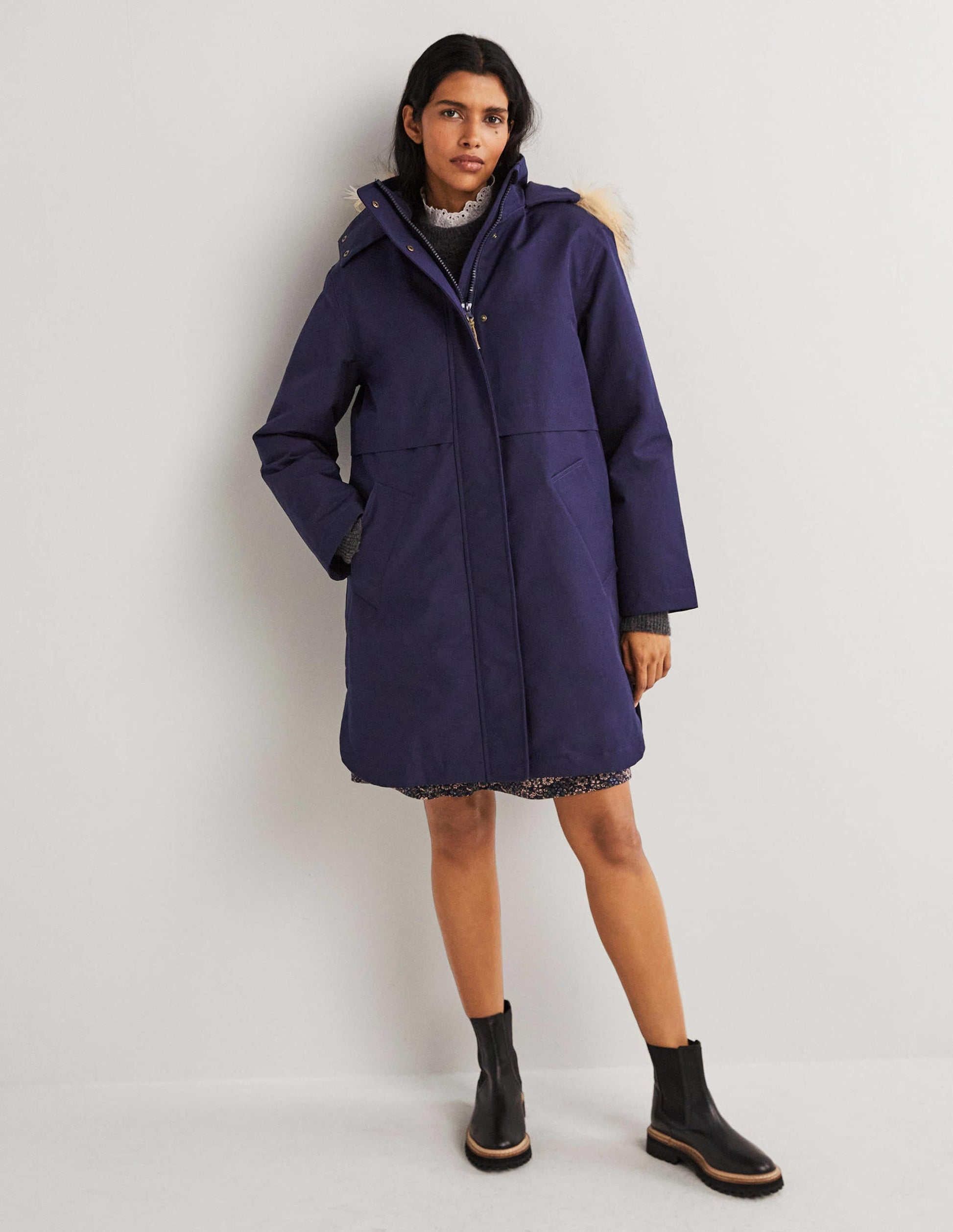 Waterproof Borg Lined Parka-Navy-1