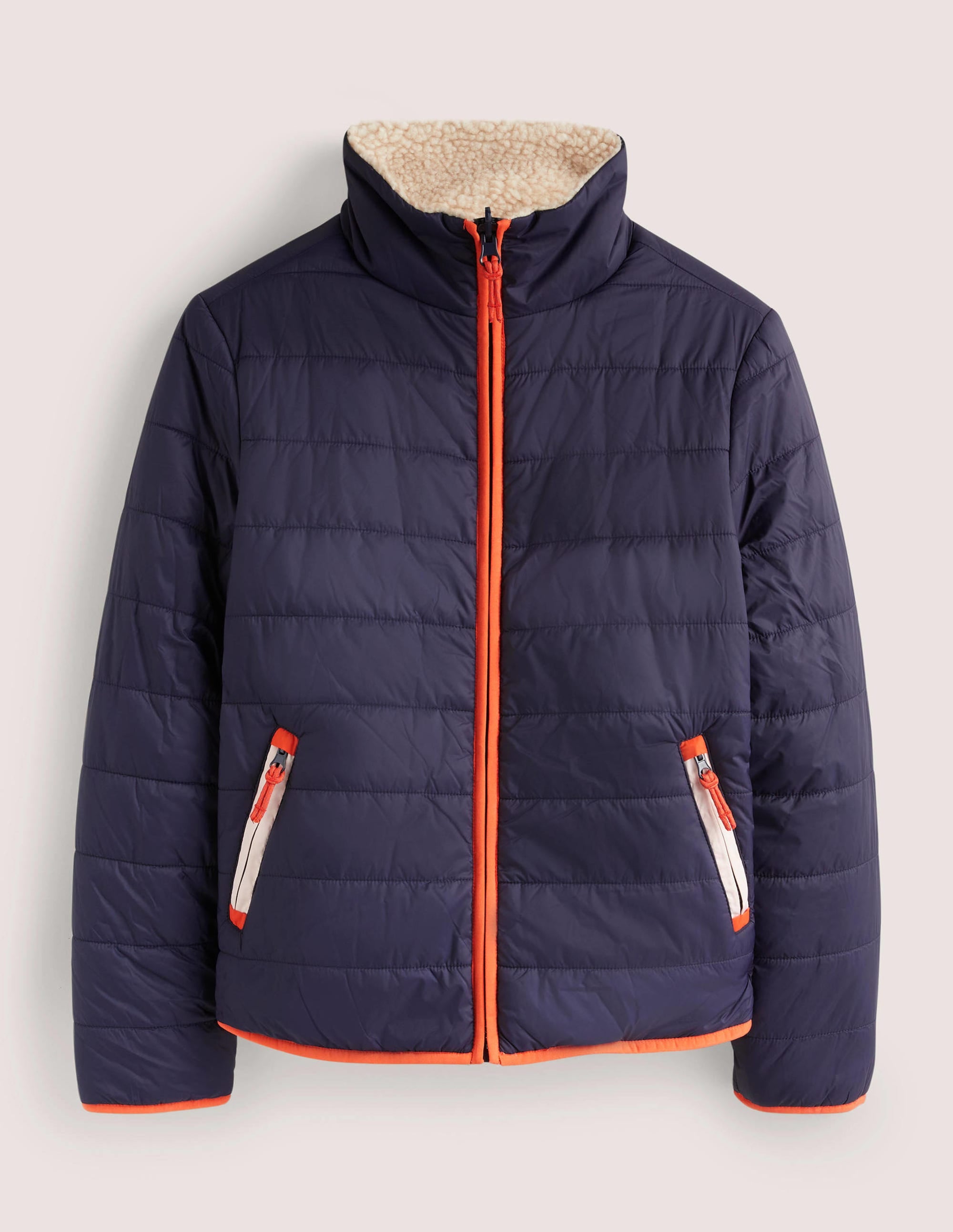 Reversible Borg Puffer Jacket-Navy and Tigerlily Red - Image 7