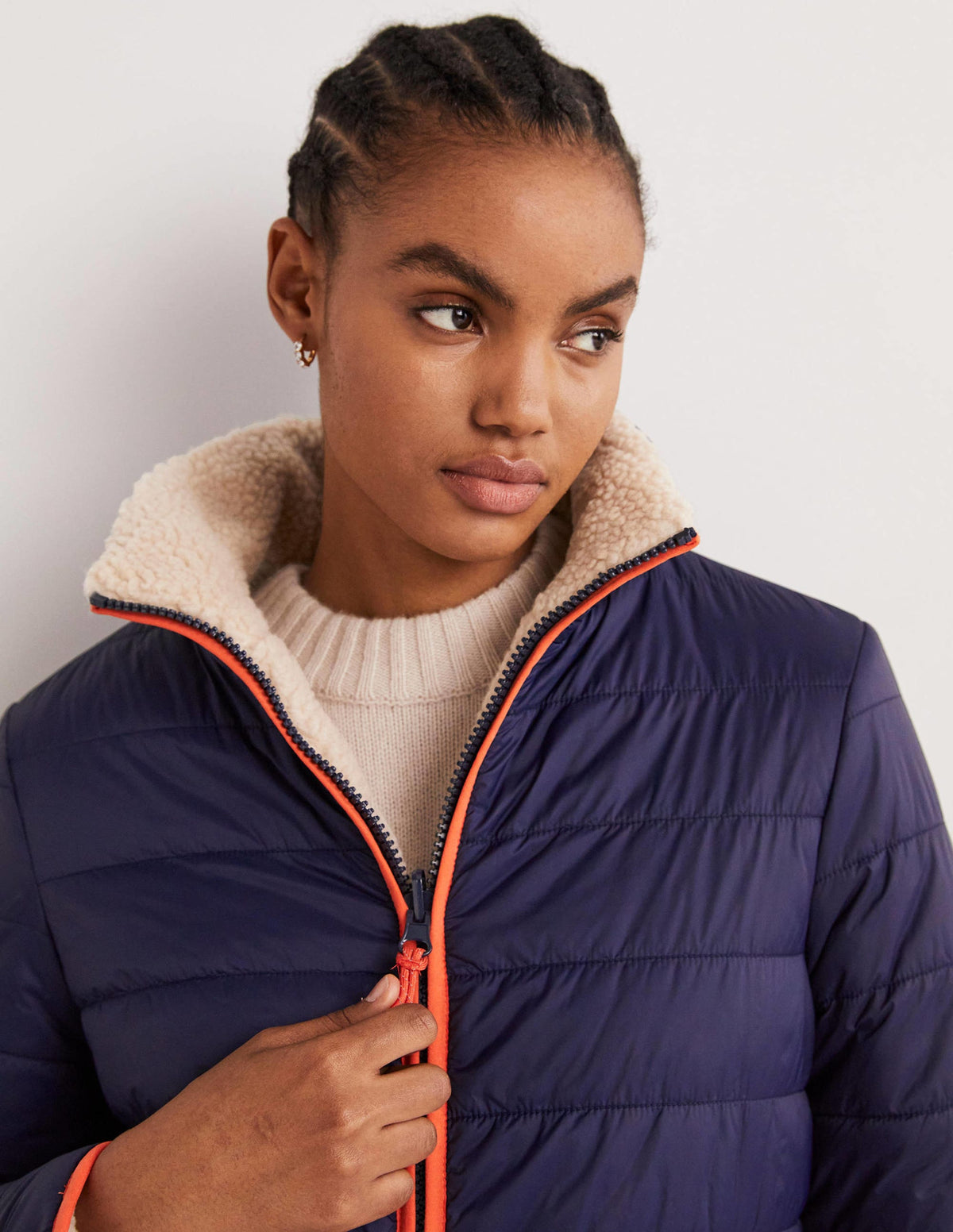 Reversible Borg Puffer Jacket-Navy and Tigerlily Red-2