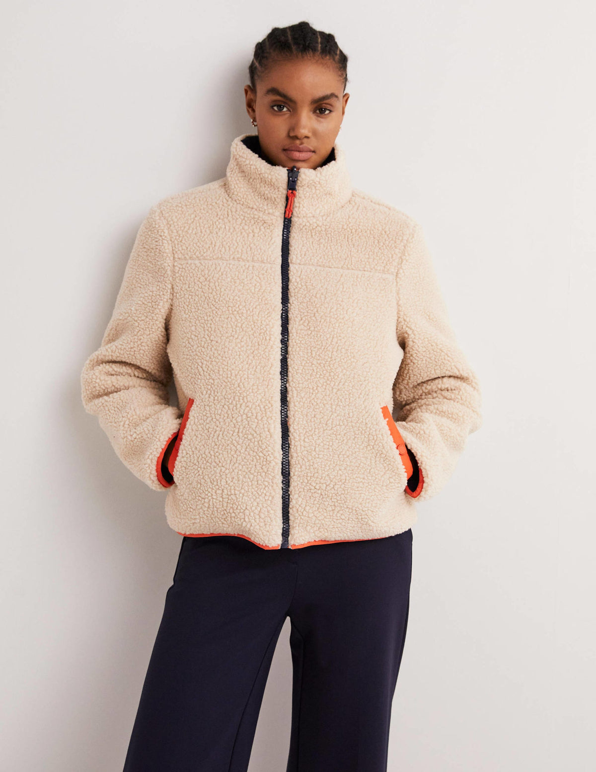 Reversible Borg Puffer Jacket-Navy and Tigerlily Red-5