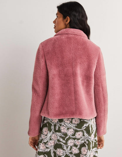Faux Fur Short Coat-Puce Pink-3