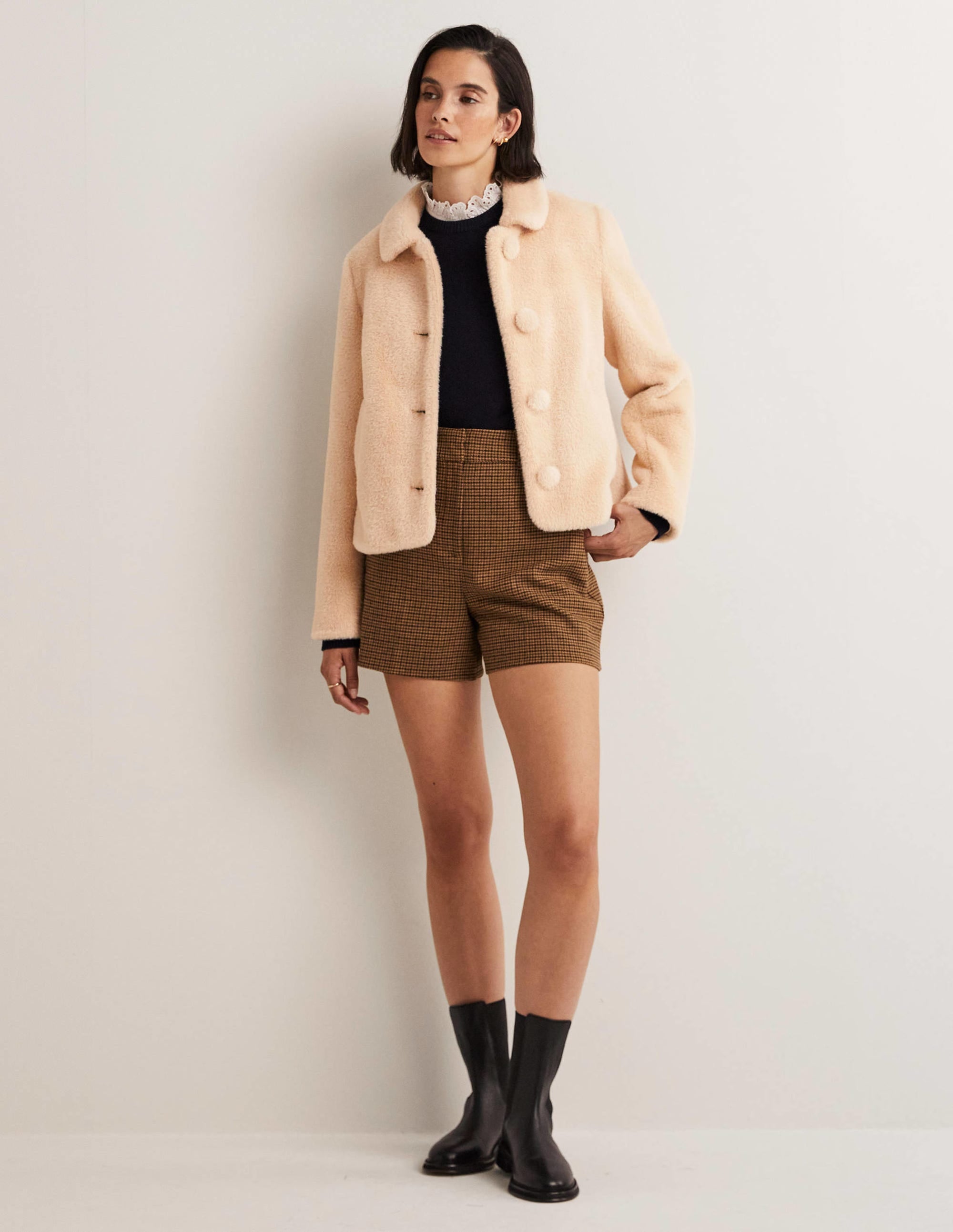 Faux Fur Short Coat-Natural - Image 1