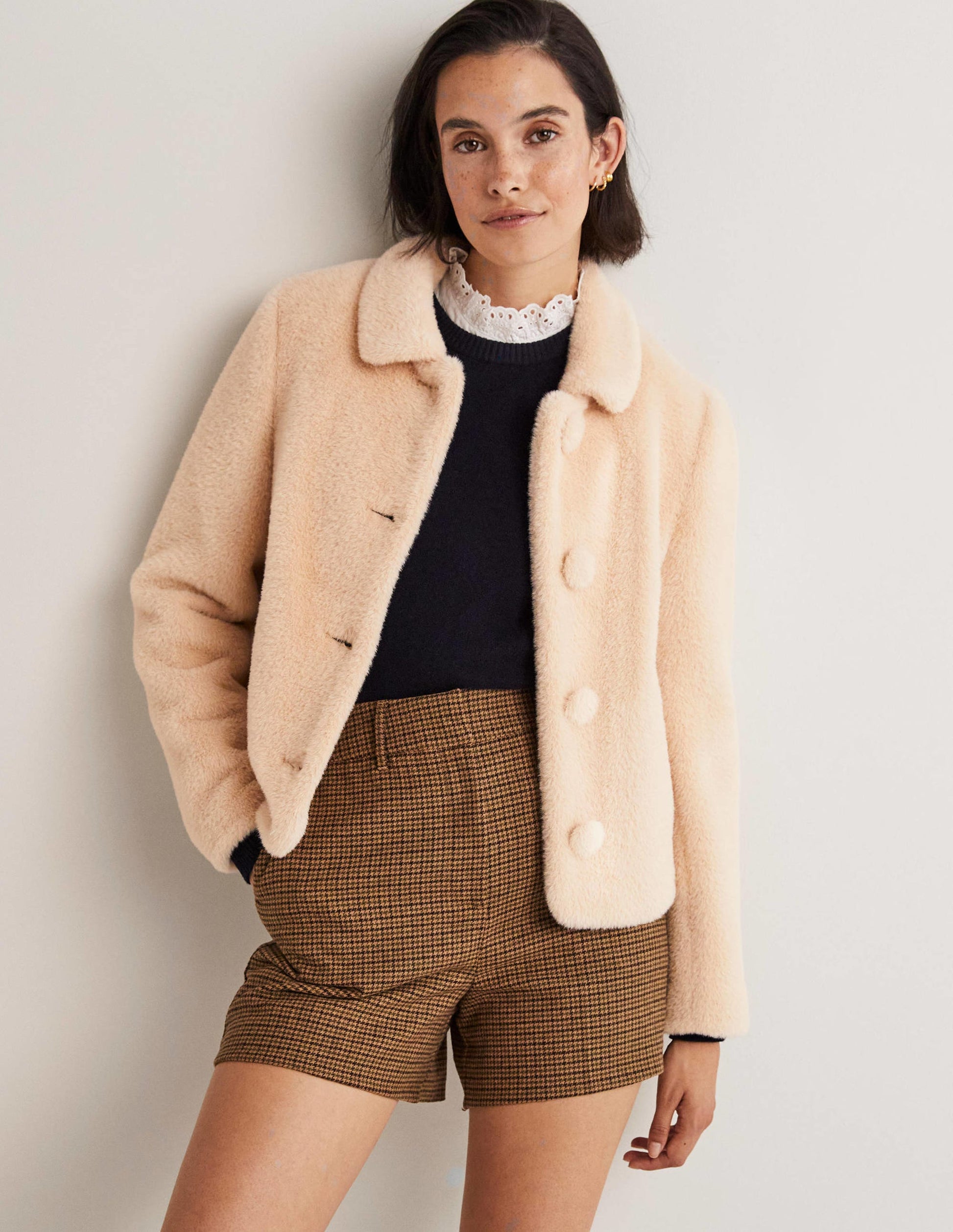 Faux Fur Short Coat-Natural-4