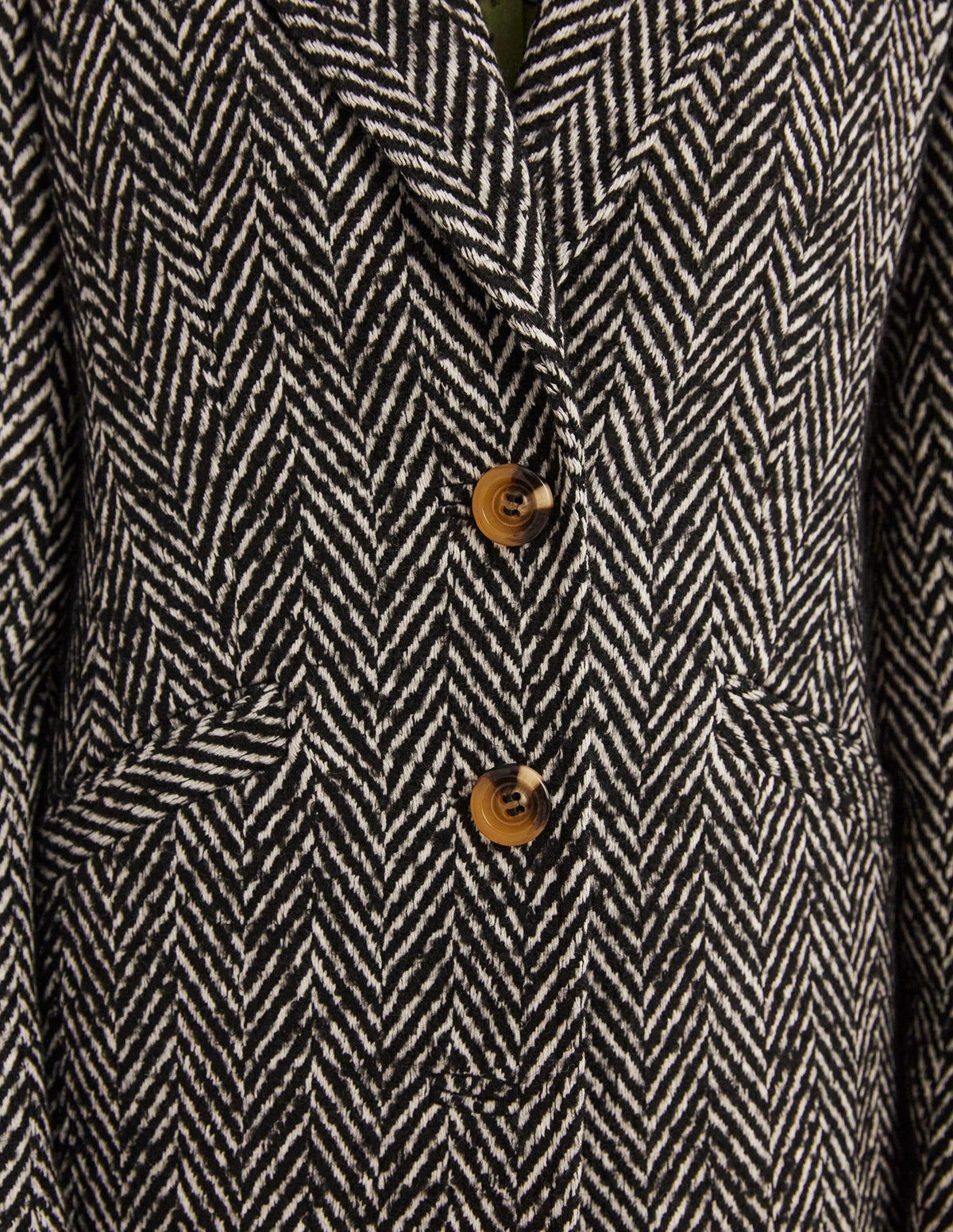 Wool Blend Tailored Coat-Black and Ivory Herringbone - Image 2