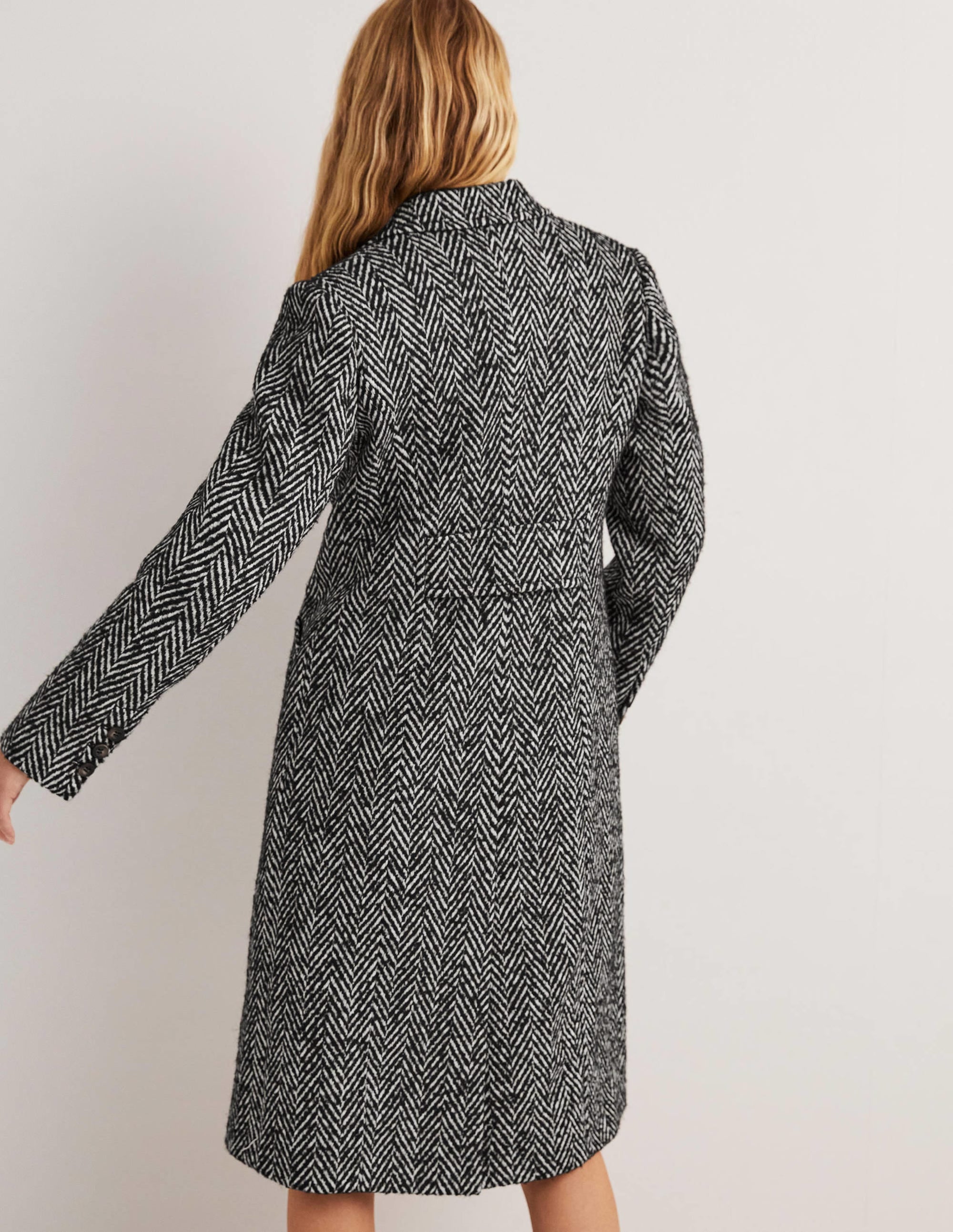 Wool Blend Tailored Coat-Black and Ivory Herringbone - Image 3