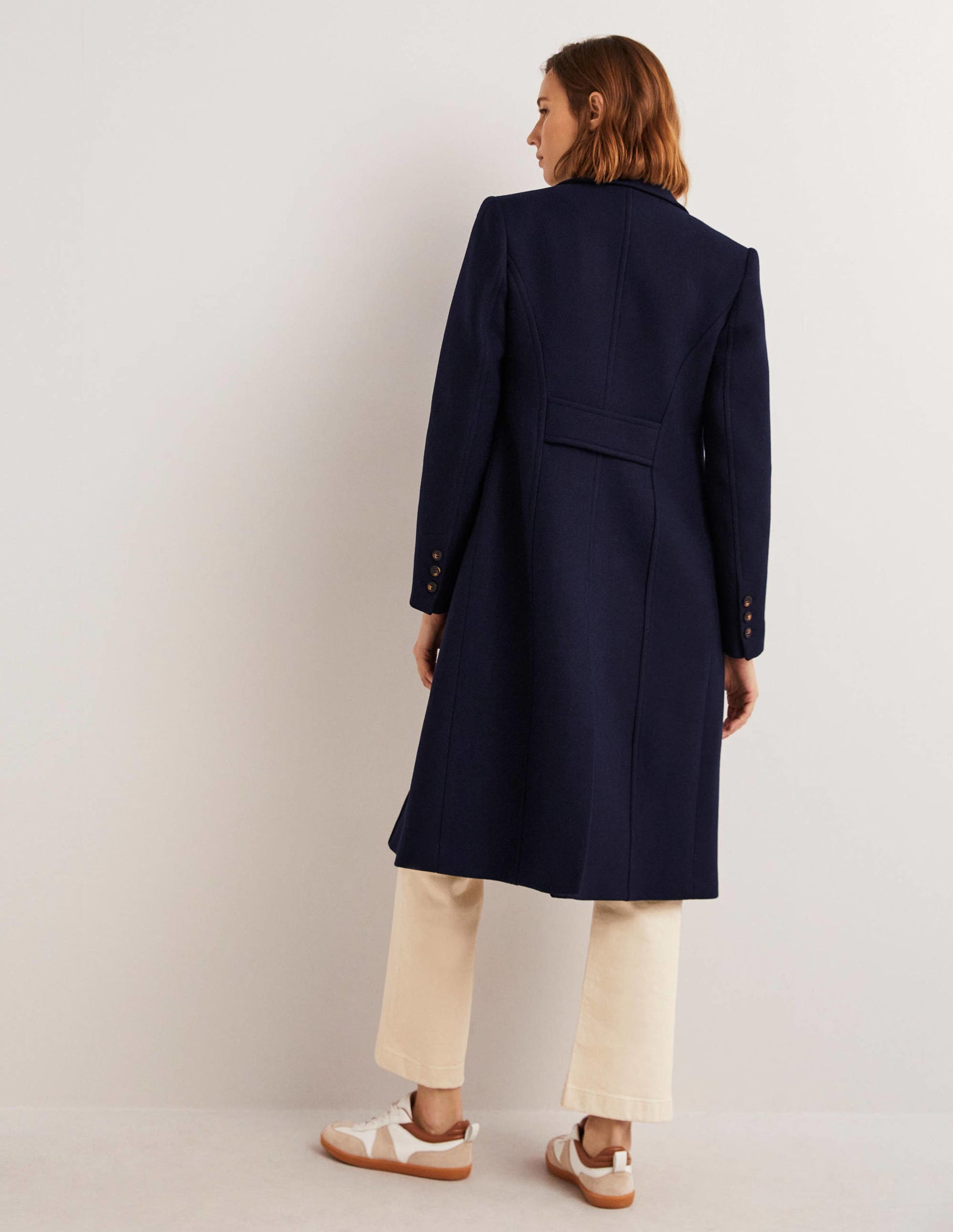 Wool Blend Tailored Coat-Navy-3