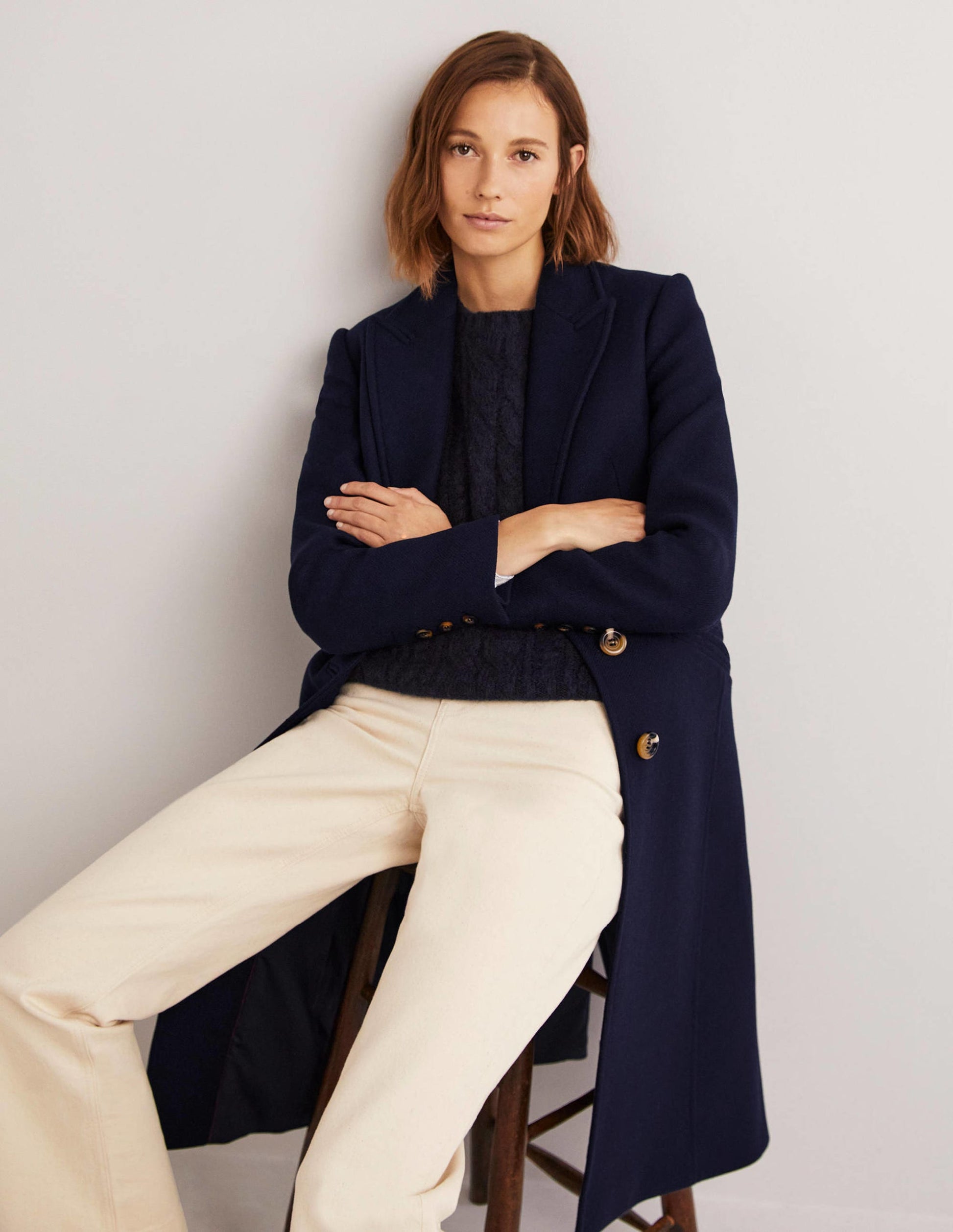 Wool Blend Tailored Coat-Navy-4